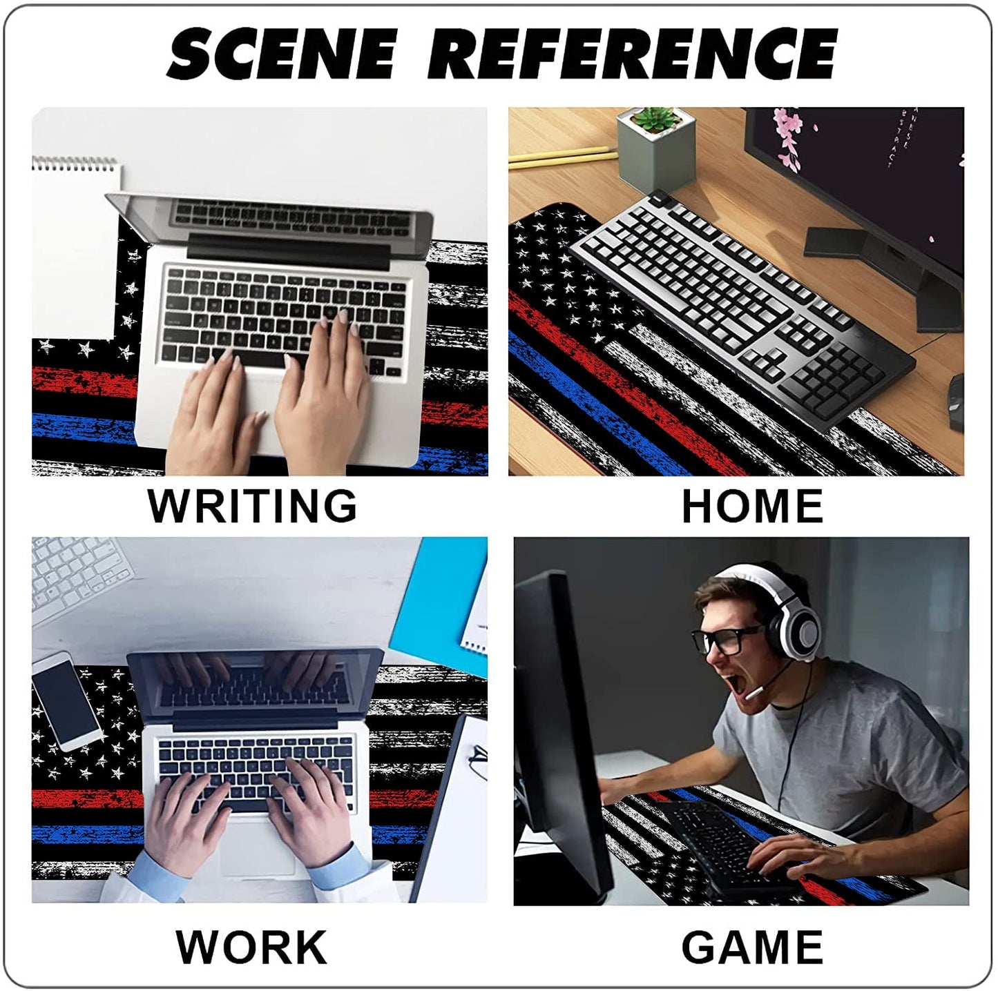 Extended Large Gaming Mouse Pad Red Blue American Flag XXL Size Keyboard Mouse Mat Desk Pad with