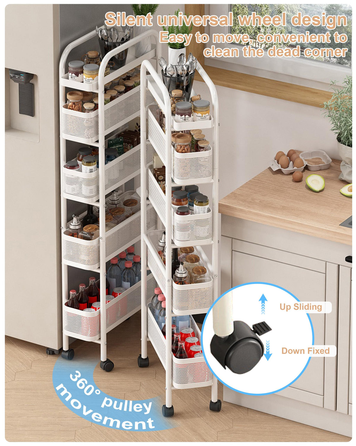 UMDONX 5-Tier Narrow Mobile Storage Cart with Pull-Out Baskets