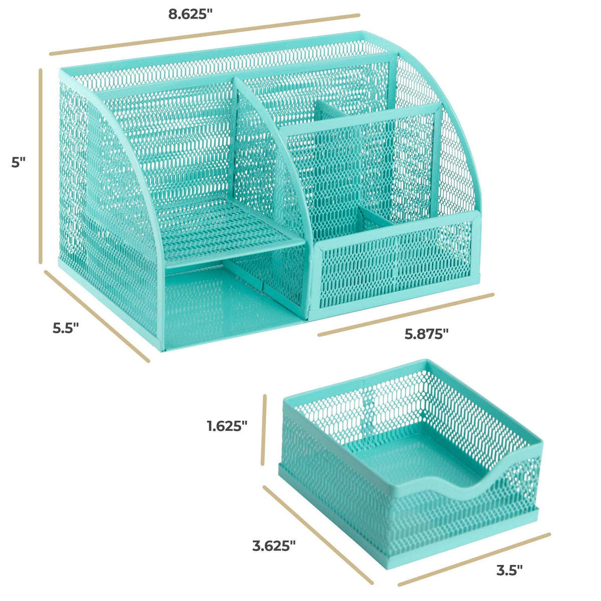 BLU MONACO Aqua Desk Organizer | Metal Turquoise Stationery Holder With Drawer and Compartments |