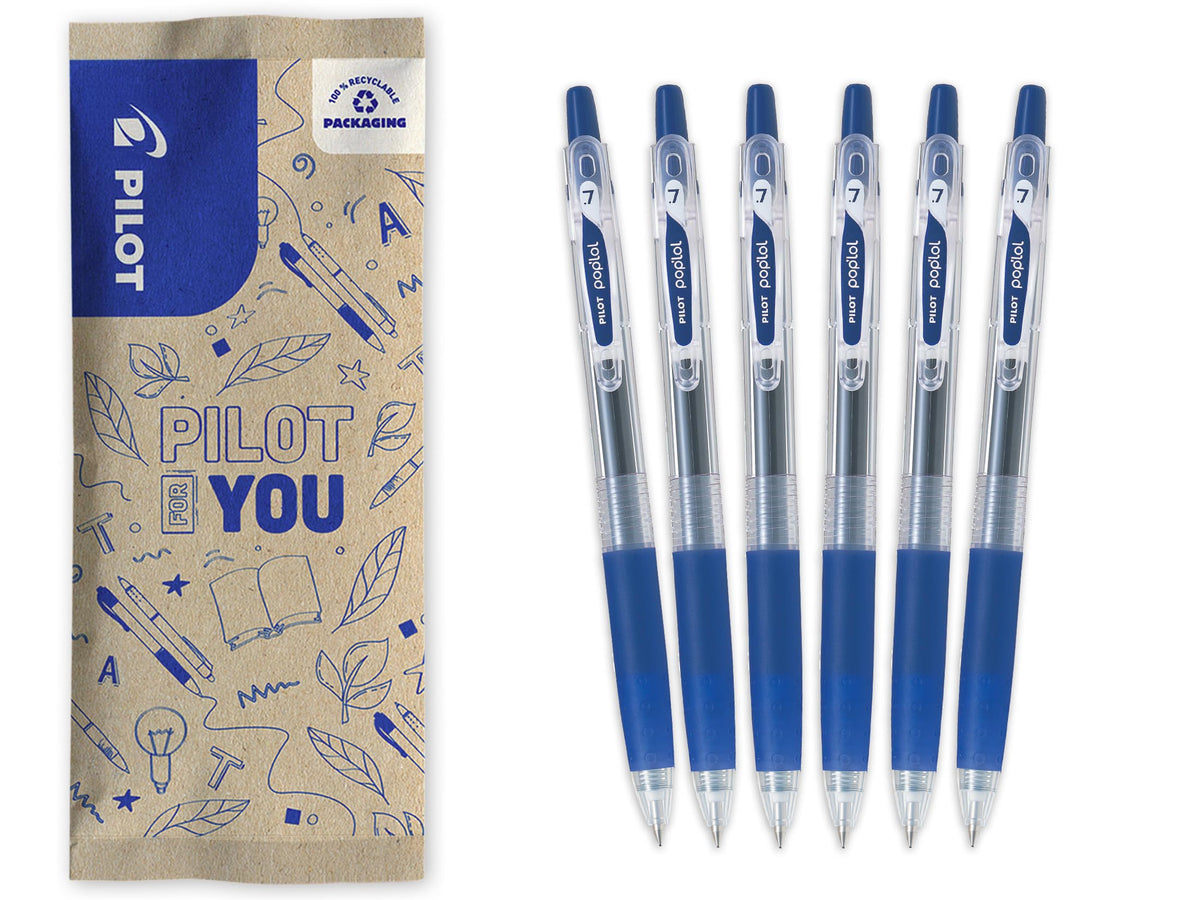 PILOT - Set of 6 Pop'Lol - Gel Ink Roller - Printable and Refillable - Smooth Writing - Blue