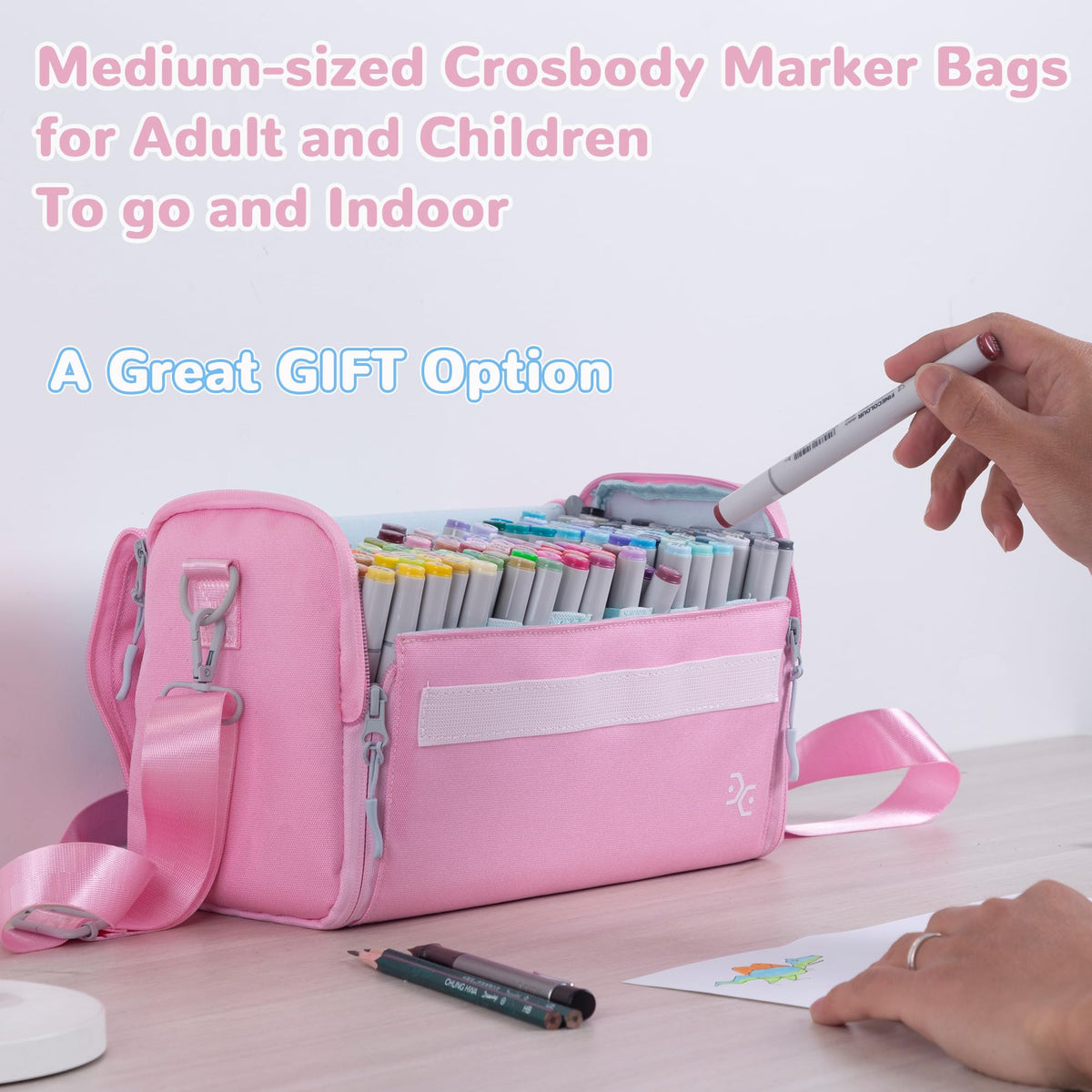 Togood Marker Pens Storage Tote Handbag, Up to 160 Pens, Pink Crossbody Bags Causal Shoulder Bag