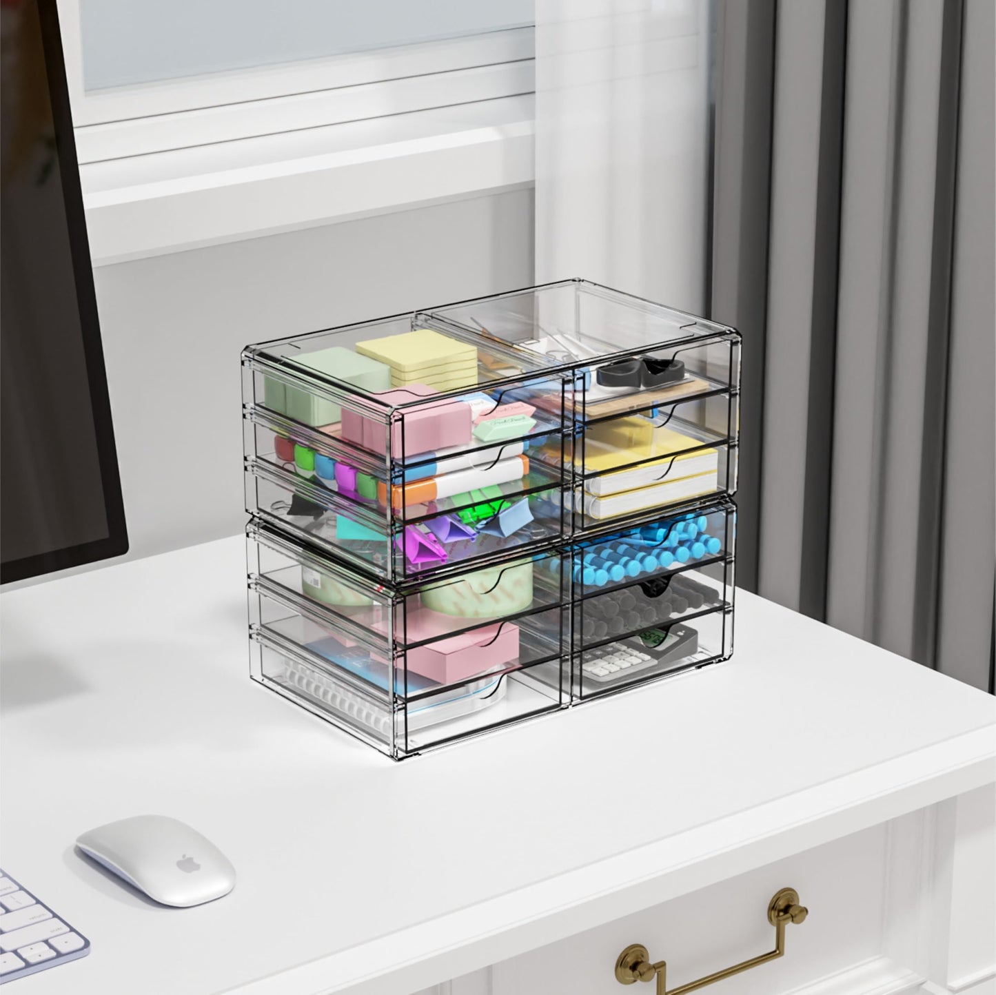 Yieach 2 Pack Acrylic Storage Drawers With 12 Small Drawer,Stackable Office Cabinet Organizer and