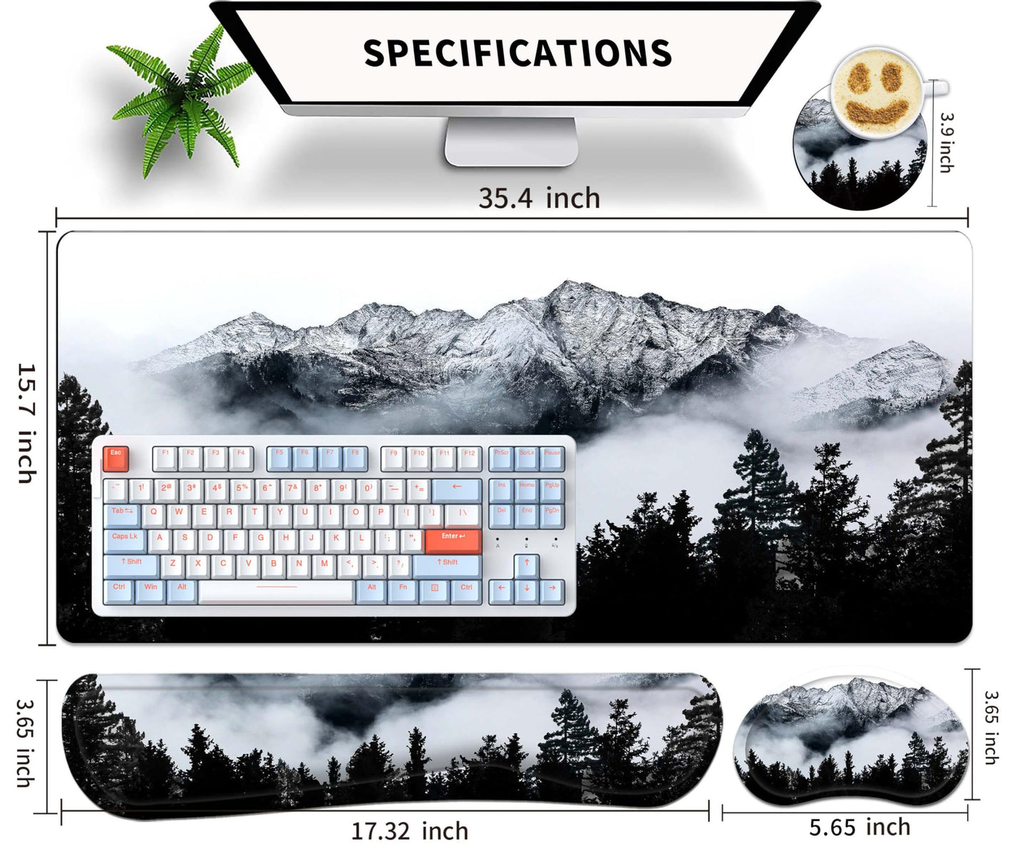JYCUHTCL Large Gaming Mouse Pad Set 35.4 x 15.7 with Keyboard Wrist Rest, Wrist Support, and