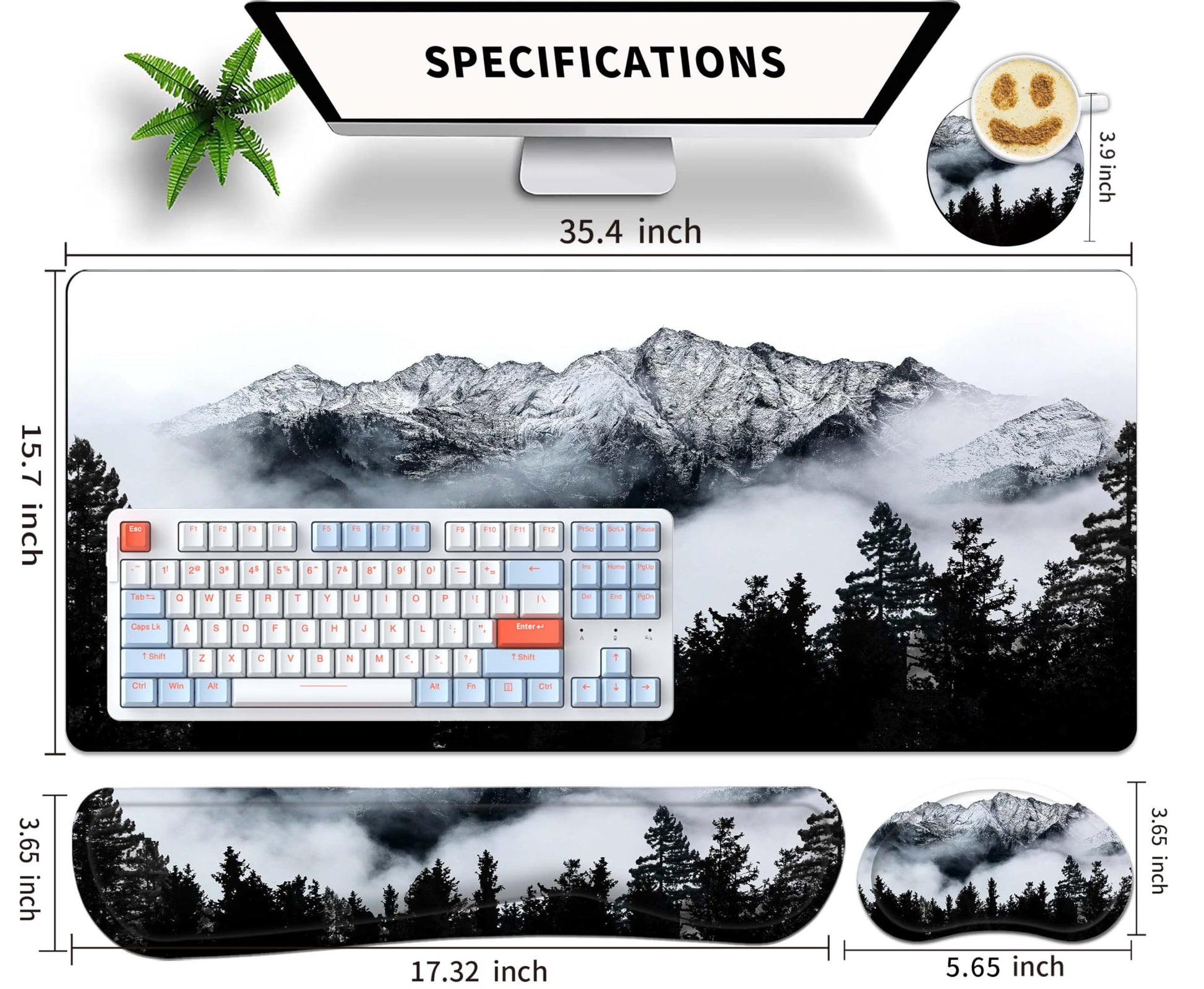 JYCUHTCL Large Gaming Mouse Pad Set 35.4 x 15.7 with Keyboard Wrist Rest, Wrist Support, and