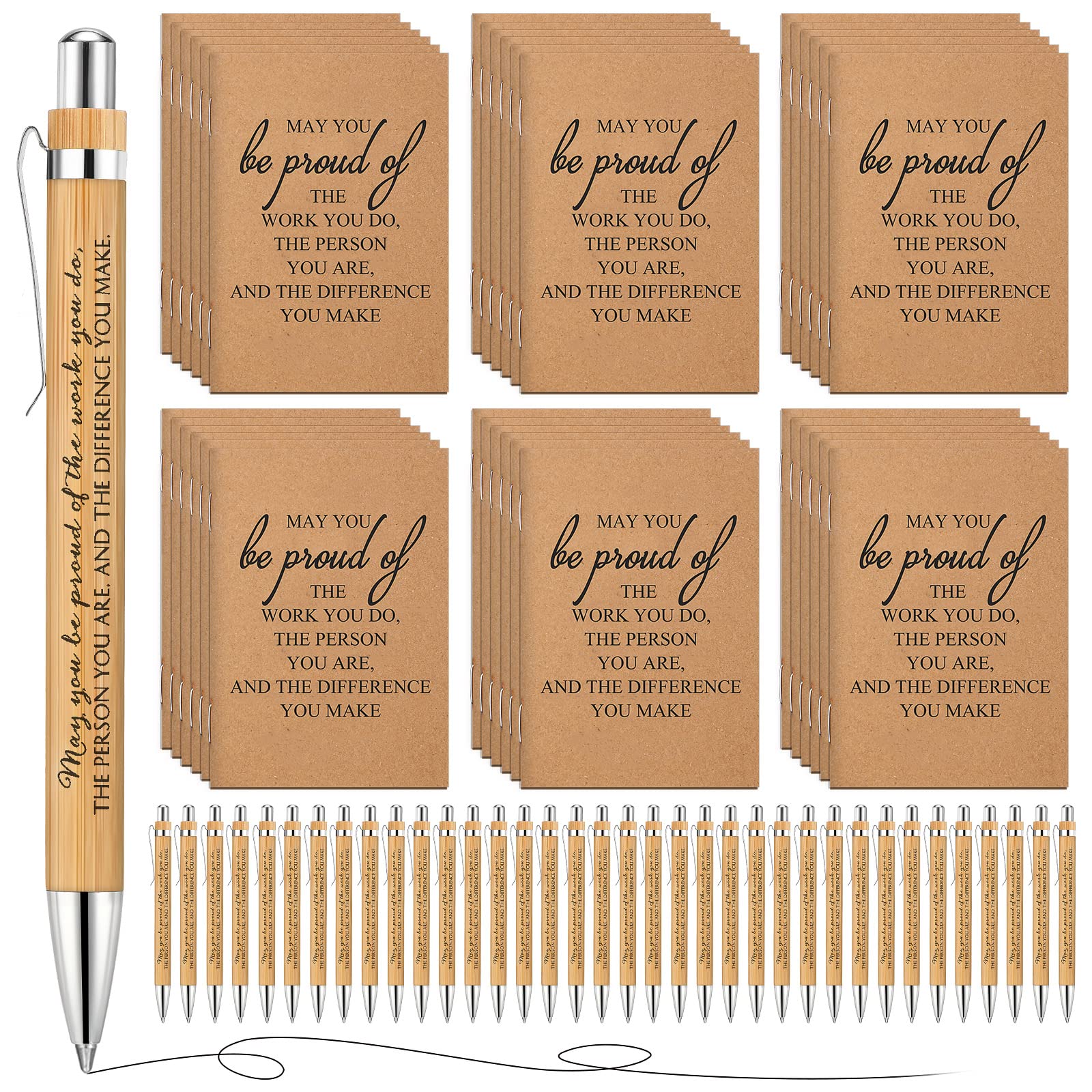 Kosiz 72 Pcs/ 36 Sets Employee Appreciation Gifts Notebooks and Bamboo Pens