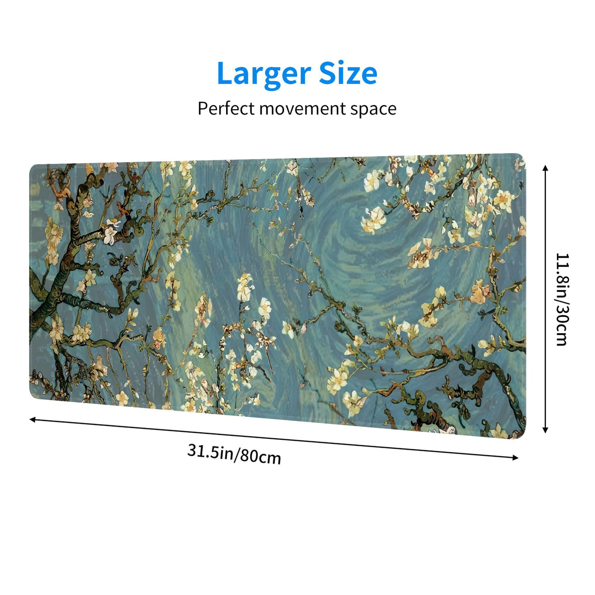 Almond Blossoms Large Mouse Pad,Gaming Keyboard Desk Pad,Extended Mouse Mat Non-Slip Rubber Base
