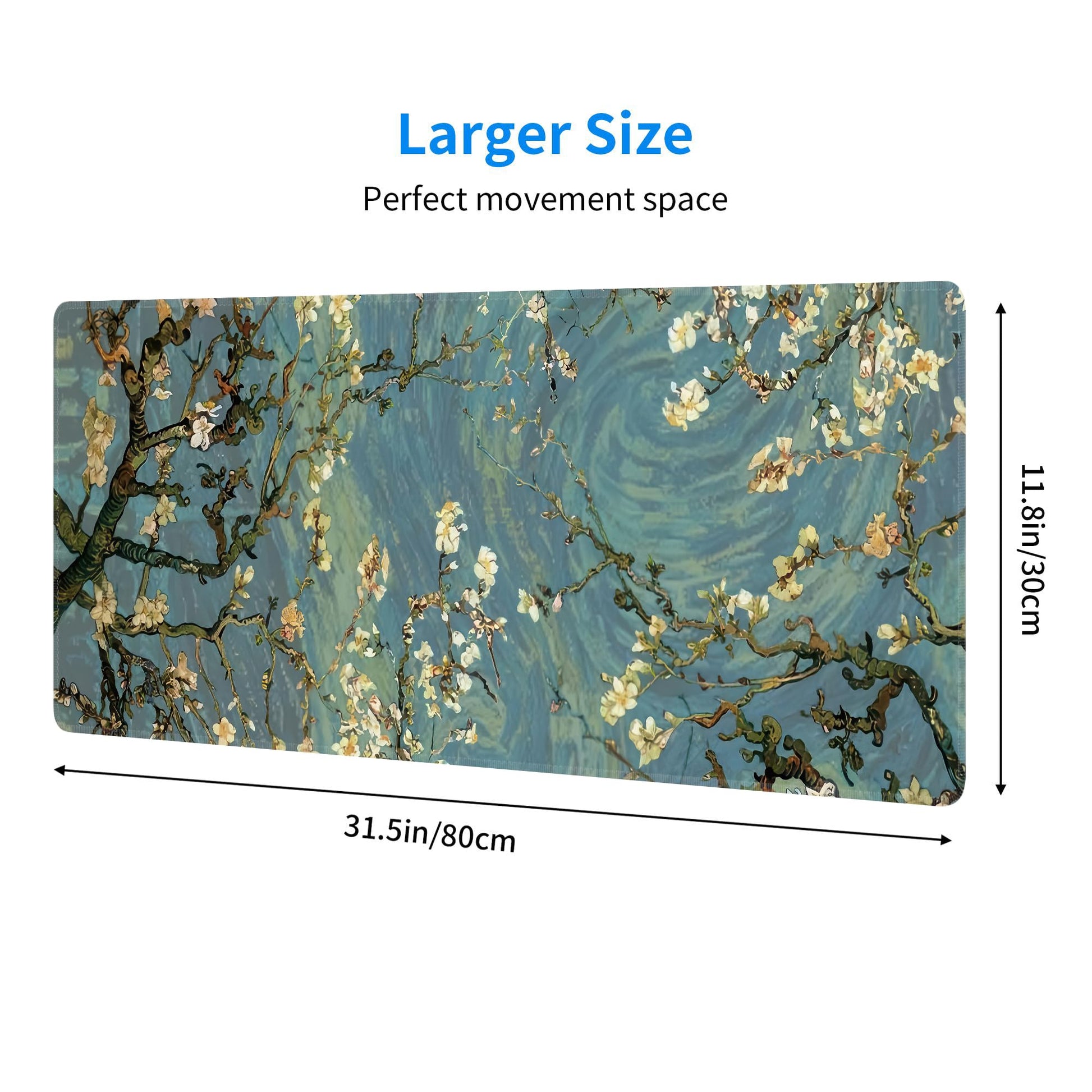 Almond Blossoms Large Mouse Pad,Gaming Keyboard Desk Pad,Extended Mouse Mat Non-Slip Rubber Base