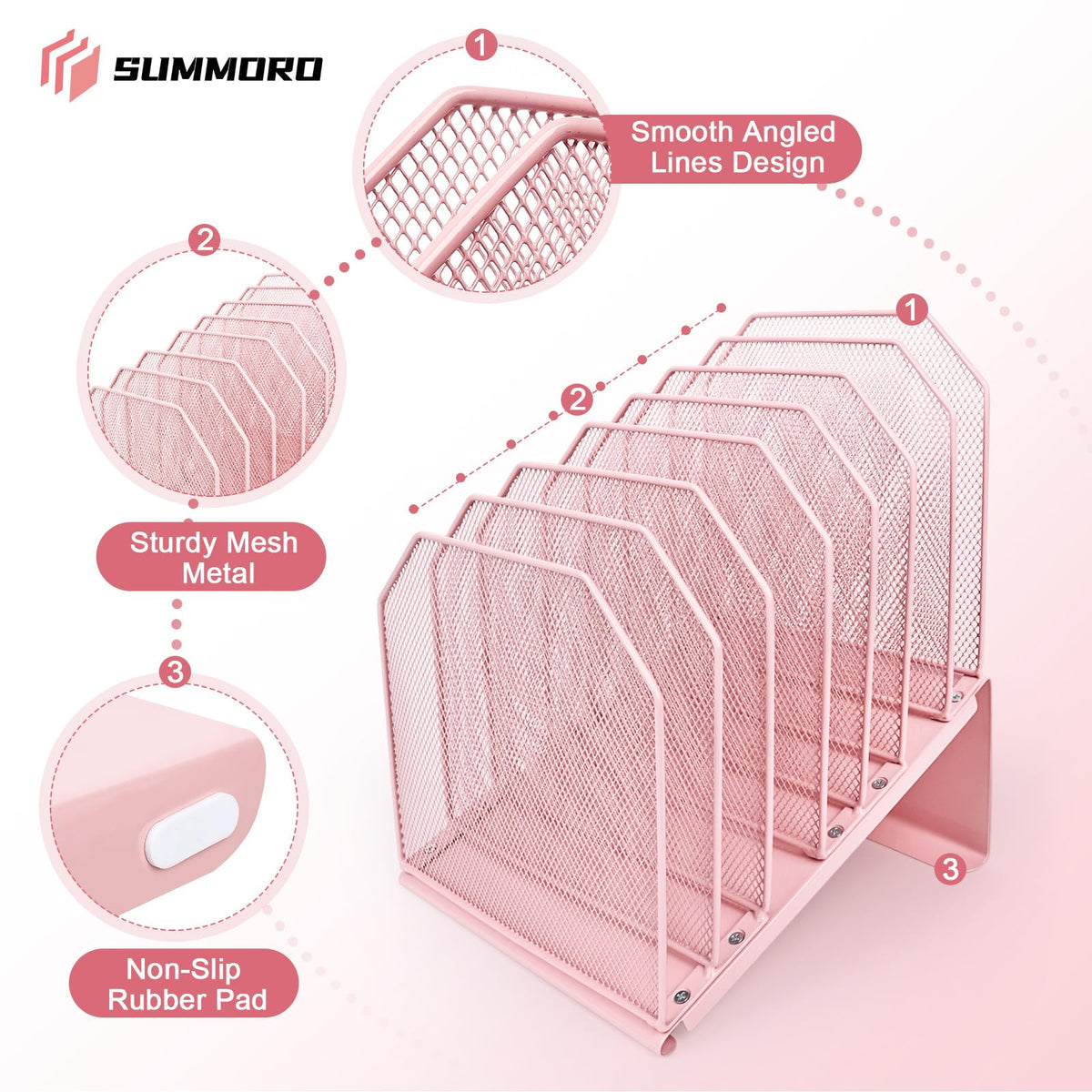 SUMMORO Inclined File Organizer for Desk, 7-Section Vertical File Holder