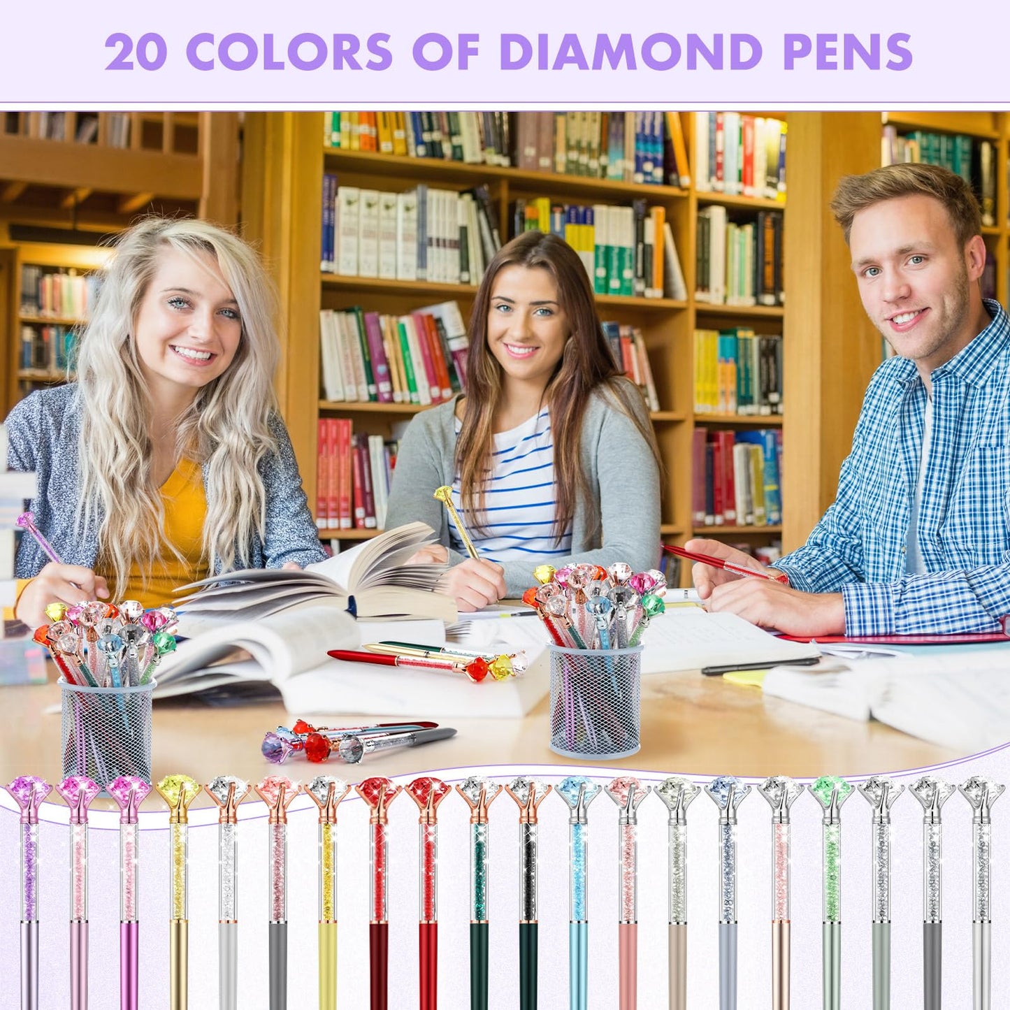 Zhehao 60 Pcs Diamond Pens Bulk Crystal Top, Rhinestone Pens, Multicolor