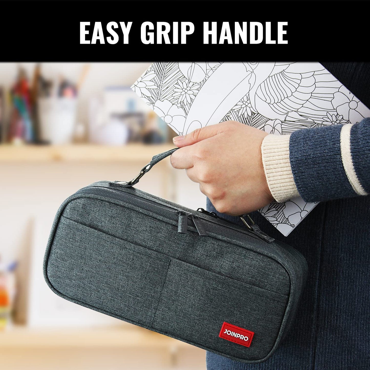 JOINPRO Large Capacity Pencil Case, 4 Compartment Pen Pouch Organizer with Double Zipper, Storage