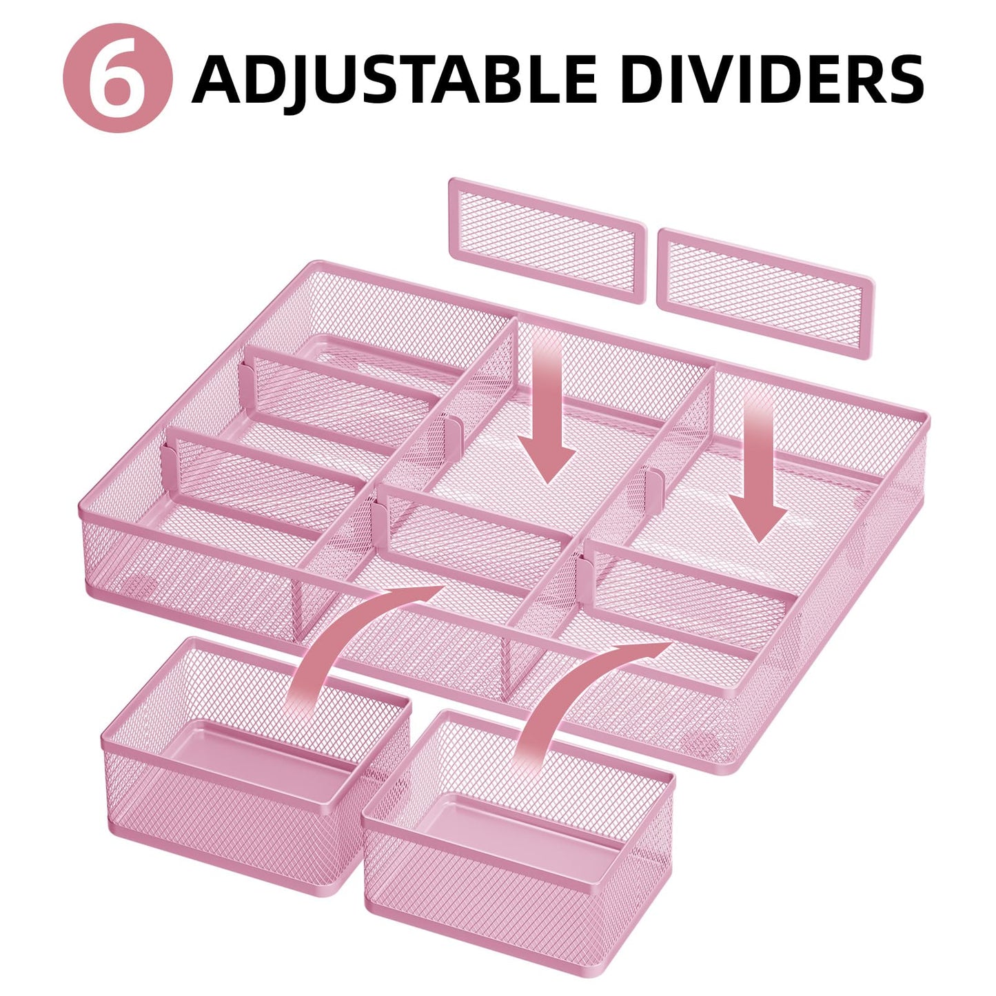 Marbrasse Mesh Desk Drawer Organizer Tray 3 Packs, Pink