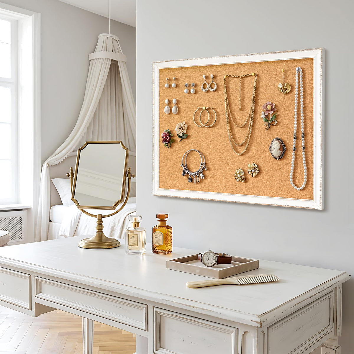 DOLLAR BOSS Distressed White Cork Board, 24"x18" Bulletin Board