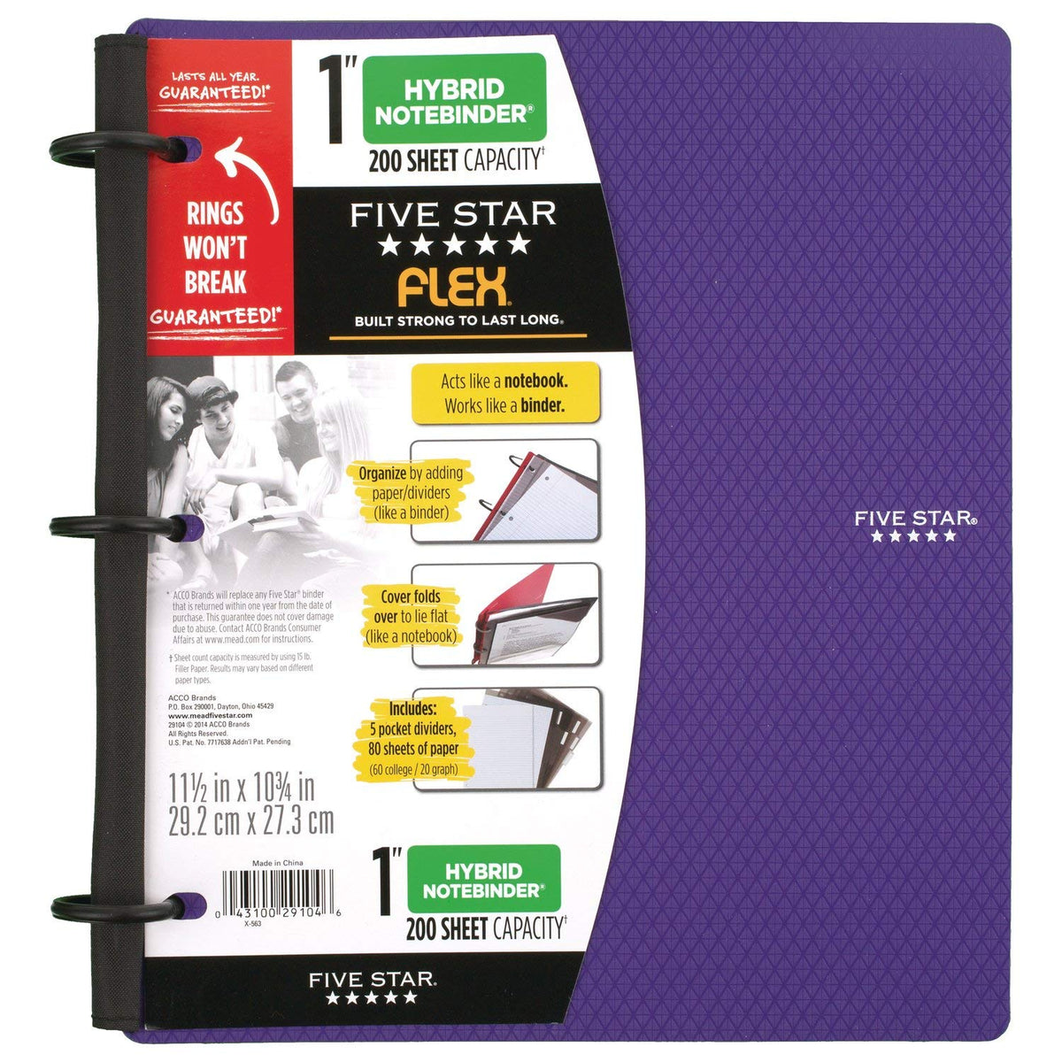 Five Star Flex Hybrid NoteBinder, 1 Inch Binder with Tabs, Notebook and 3 Ring Binder All-in-One