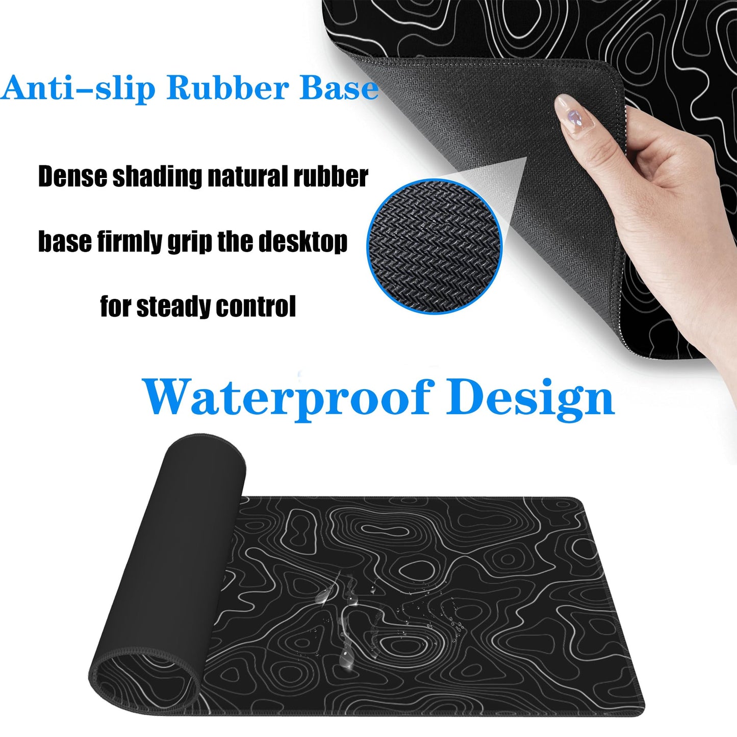 Topographic Gaming Mouse Pad Large Desk Mat,Black Mouse Pad Gaming Desk Pad,31.5 x 11.8 Keyboard