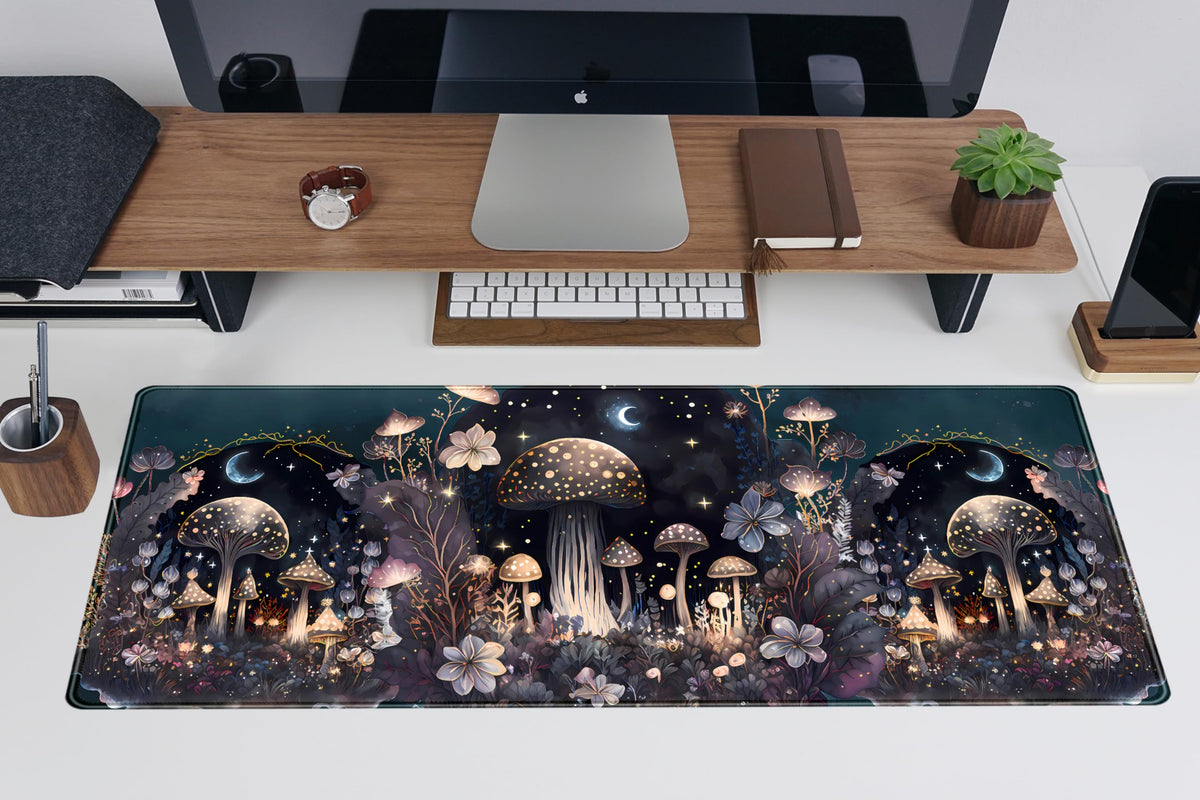 Teng DA Qing Cute Dark Mushroom Moon Night Mouse Pad XL Extended Gaming Mat with Stitched Edges