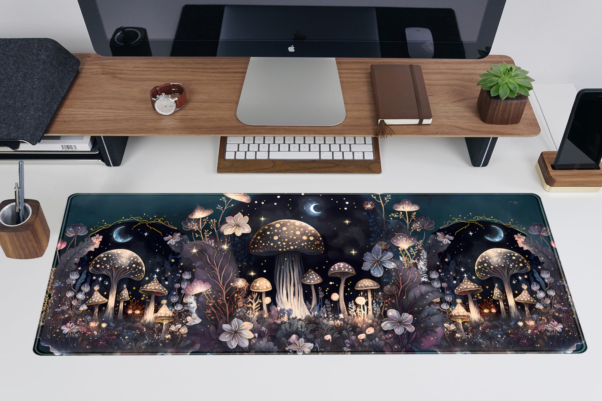 Teng DA Qing Cute Dark Mushroom Moon Night Mouse Pad XL Extended Gaming Mat with Stitched Edges