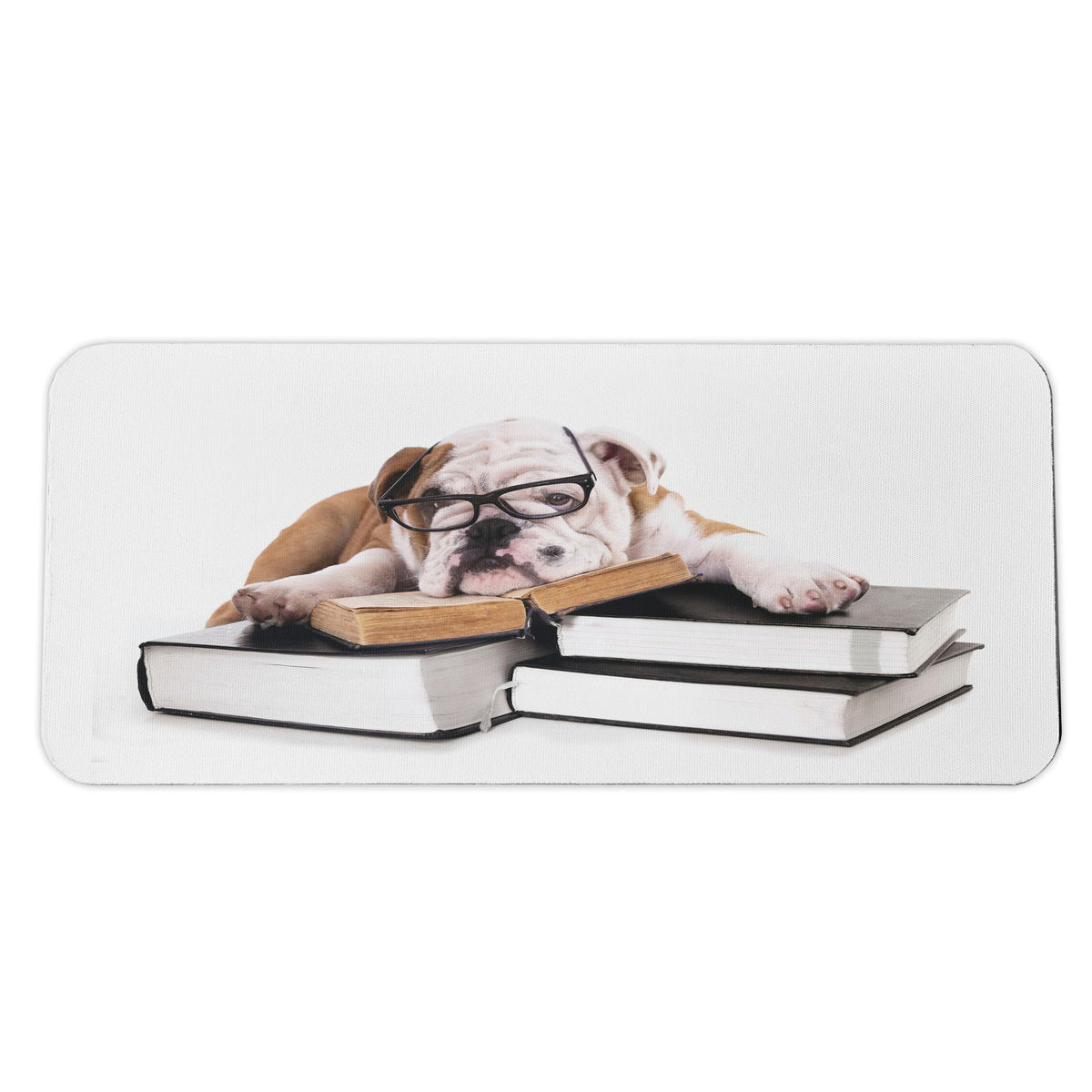 Ambesonne English Bulldog Computer Mouse Pad, Pure Breed Bulldog with Glasses and Books Hardworking