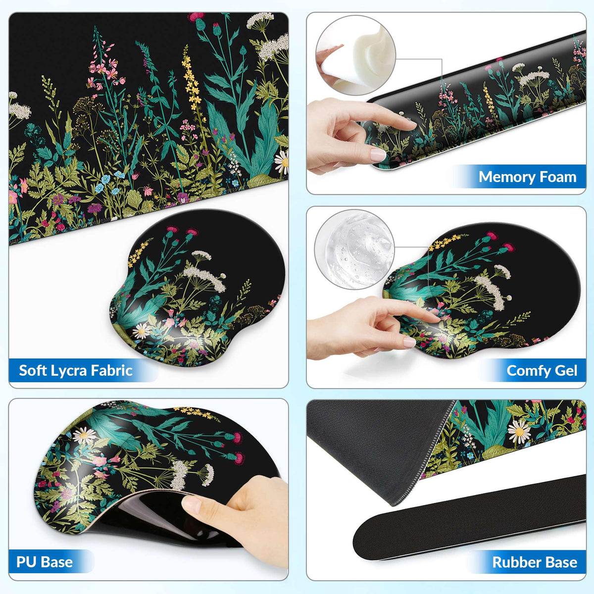 VINEBURY Desk Mat Set Keyboard and Mouse Pad with Wrist Rest Support