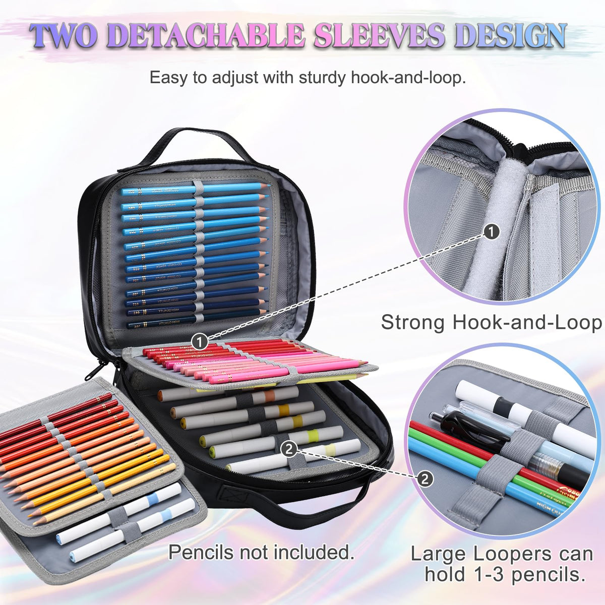 VX VONXURY Pencil Case, Large Capacity Pencil Pouch Portable Cosmetic Bag with 2 Detachable Layers