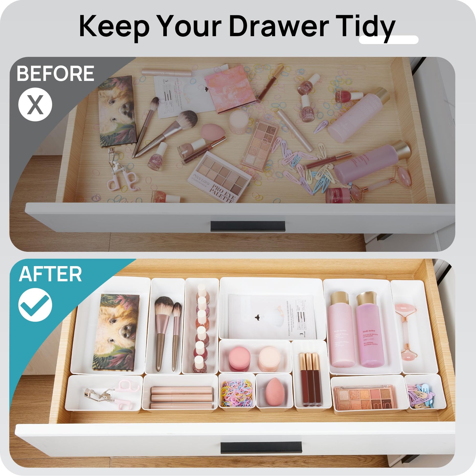 Vtopmart 44 PCS Plastic Drawer Organizer Set, Vanity Organizer Trays, White