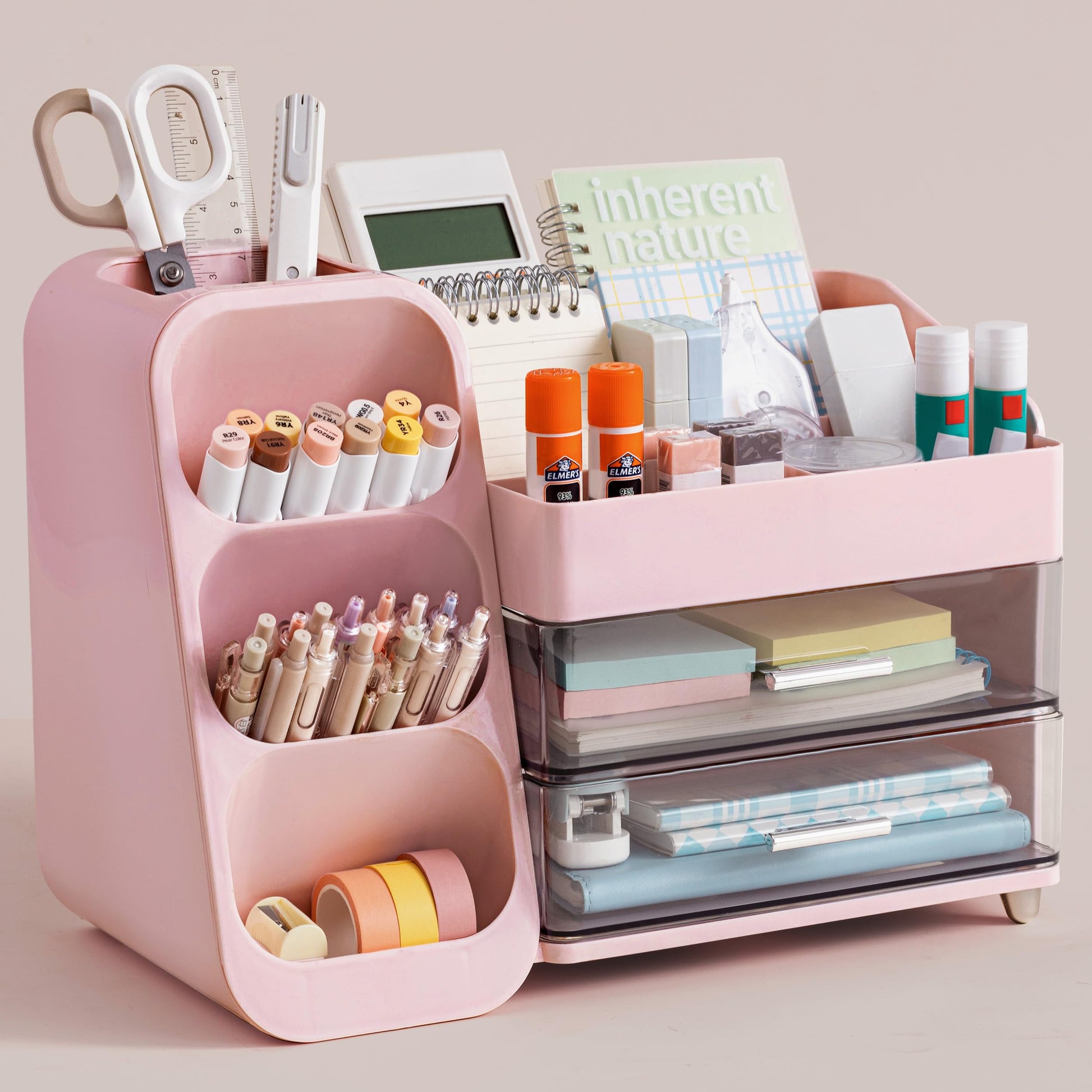 HBlife Desk Organizer with Pen Pencil Holder for Desk, Pen Organizer with 2 Drawers, Desk