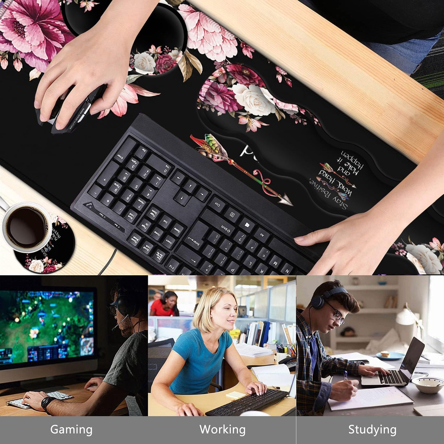 Large Mouse Pad with Wrist Support Set,Memory Foam Keyboard Wrist Rest +XXL Extended Gaming Mouse