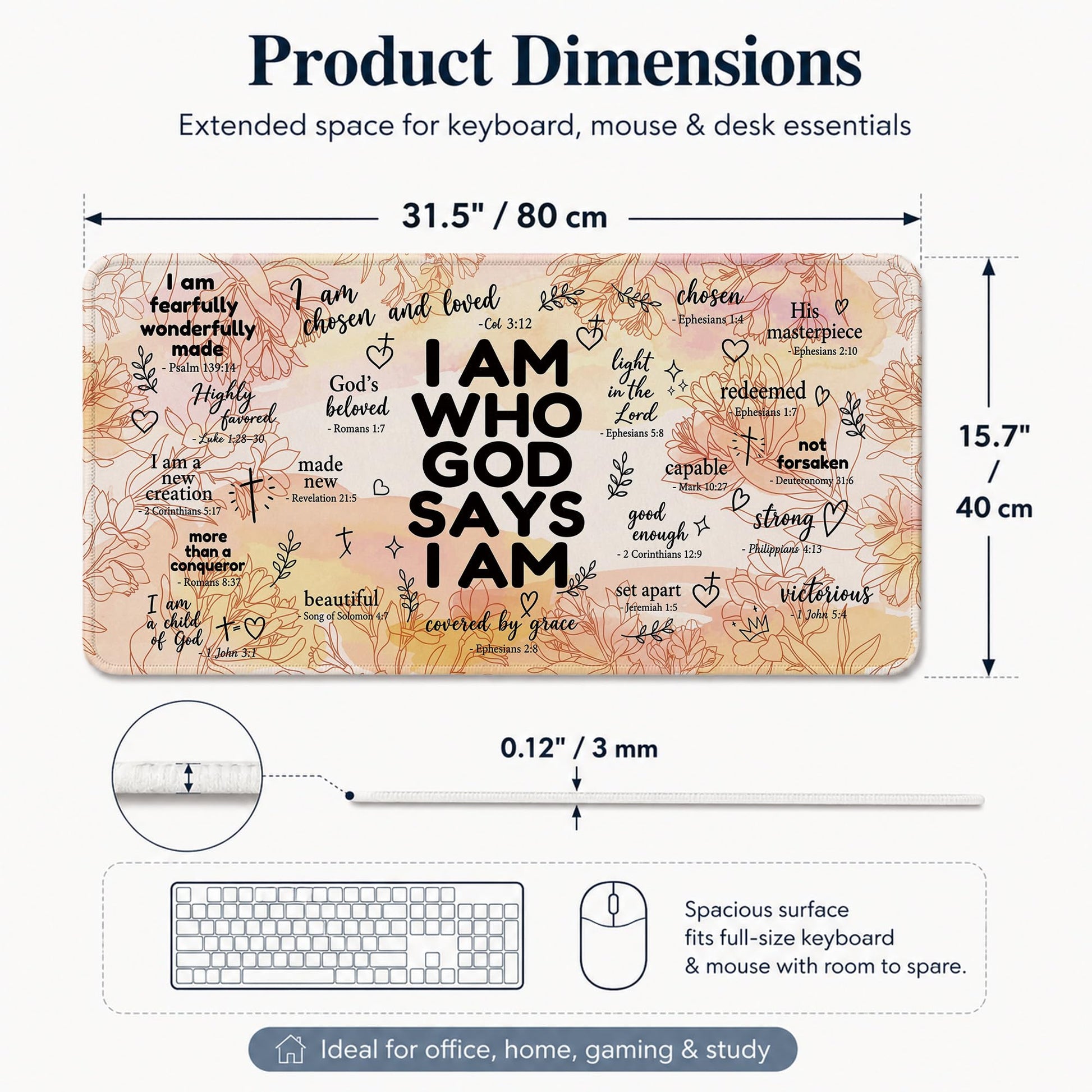 DOFQZ God Says I Am Christian Desk Mat Large Mouse Pad 31.5x15.7 Inch,M001
