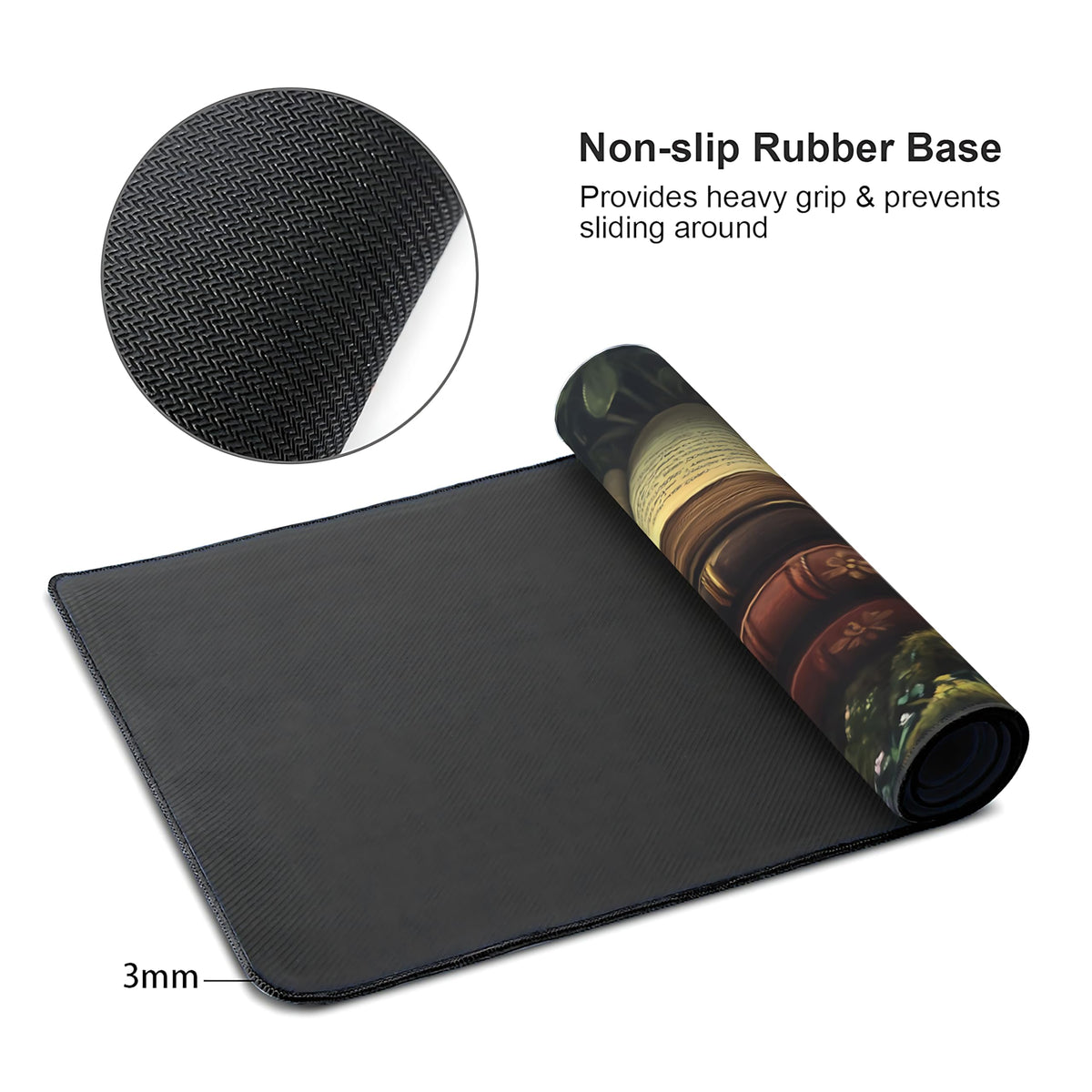 Floral Aesthetic Book Gaming Mouse Pad, Forest Green Moody Forest Desk Mat with Anti-Slip Base &