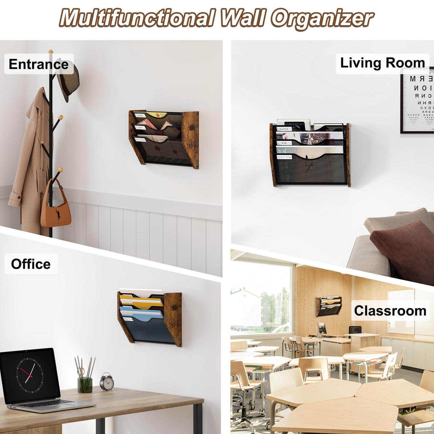 PAG-Mass Hanging Wall Files Organizer, 3 Tier Mail Organizer Wall Mounted,Hanging File