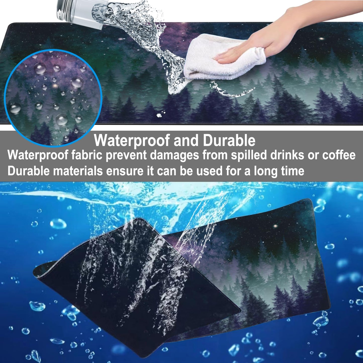 Mouse Pad, Large Galaxy Space Forest Desk Mat, Extended Non-Slip Gaming Keyboard Mousepad Desk Pad