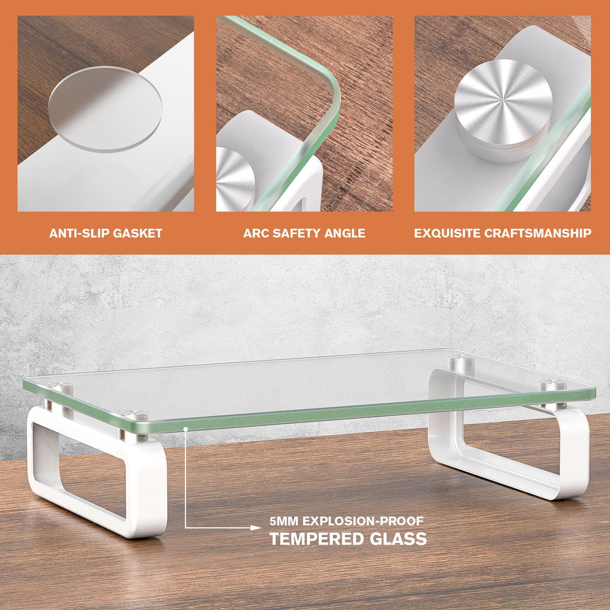 Hemudu Clear Computer Monitor Stand Riser Multi Media Desktop Stand for Flat Screen LCD LED TV