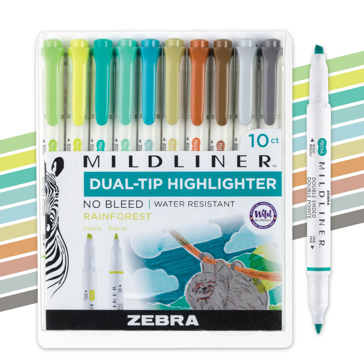 Zebra Pen MILDLINER No Bleed Highlighter, Rainforest, Dual Tip, 10-Pack