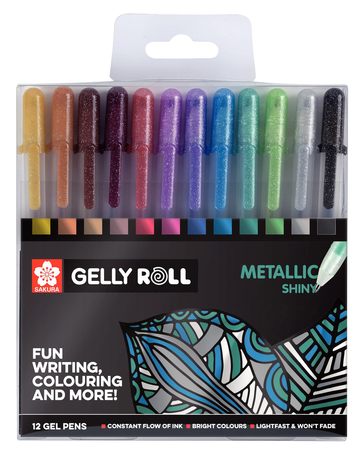 SAKURA Gelly Roll Metallic Gel Pens Set of 12, Assorted Colors | Pens for Writing, Drawing