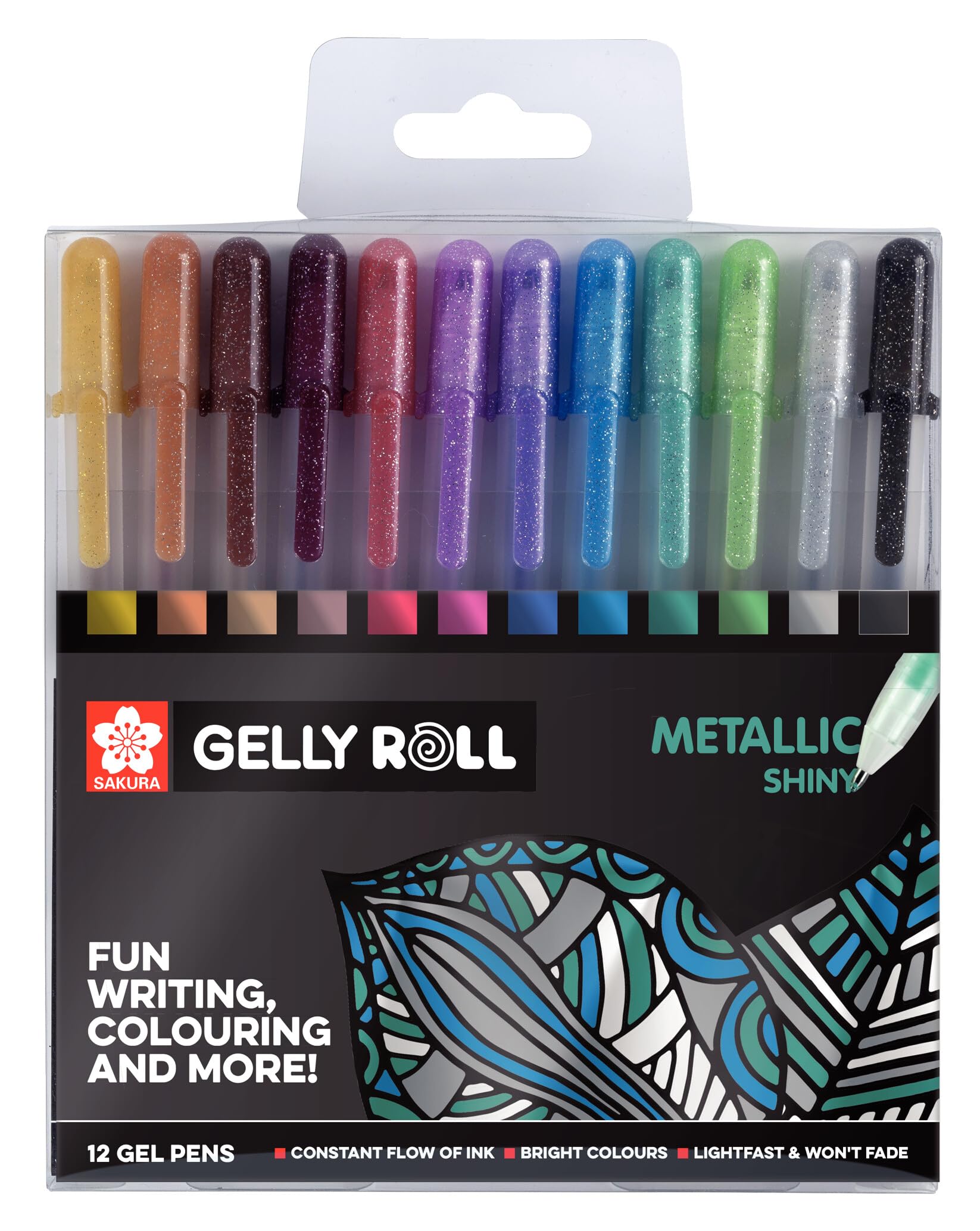 SAKURA Gelly Roll Metallic Gel Pens Set of 12, Assorted Colors | Pens for Writing, Drawing