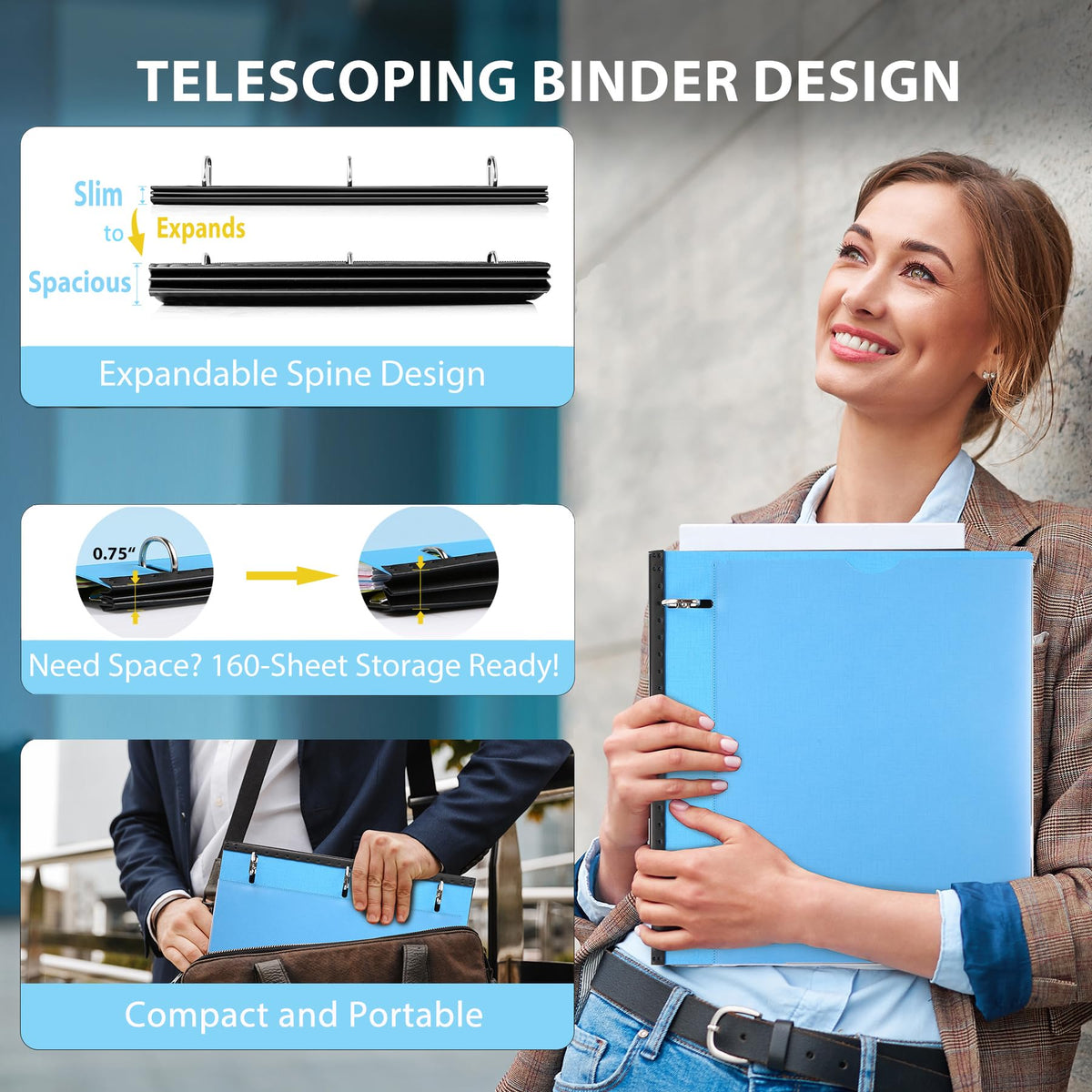 WOT I 12-Pack Telescoping 3 Ring Binder(0.75"), Expandable Flexible Binder - Patented Design for