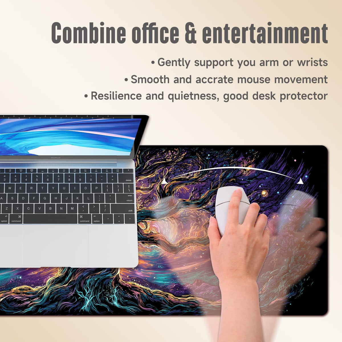 Extended Gaming Mouse Pad, Large Mouse Mat 3 mm Nature Rubber Base Mousepad with Stitched Edges