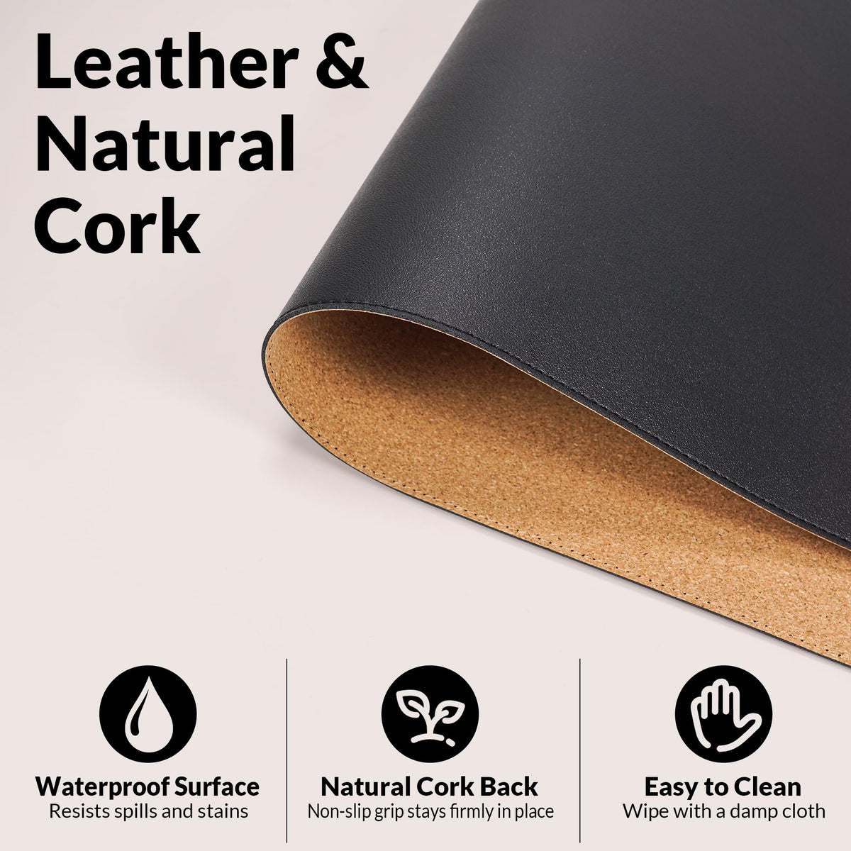 AFIING Desk Mat 35.4" x 17", Cork & PU Leather Desk Pad, Black