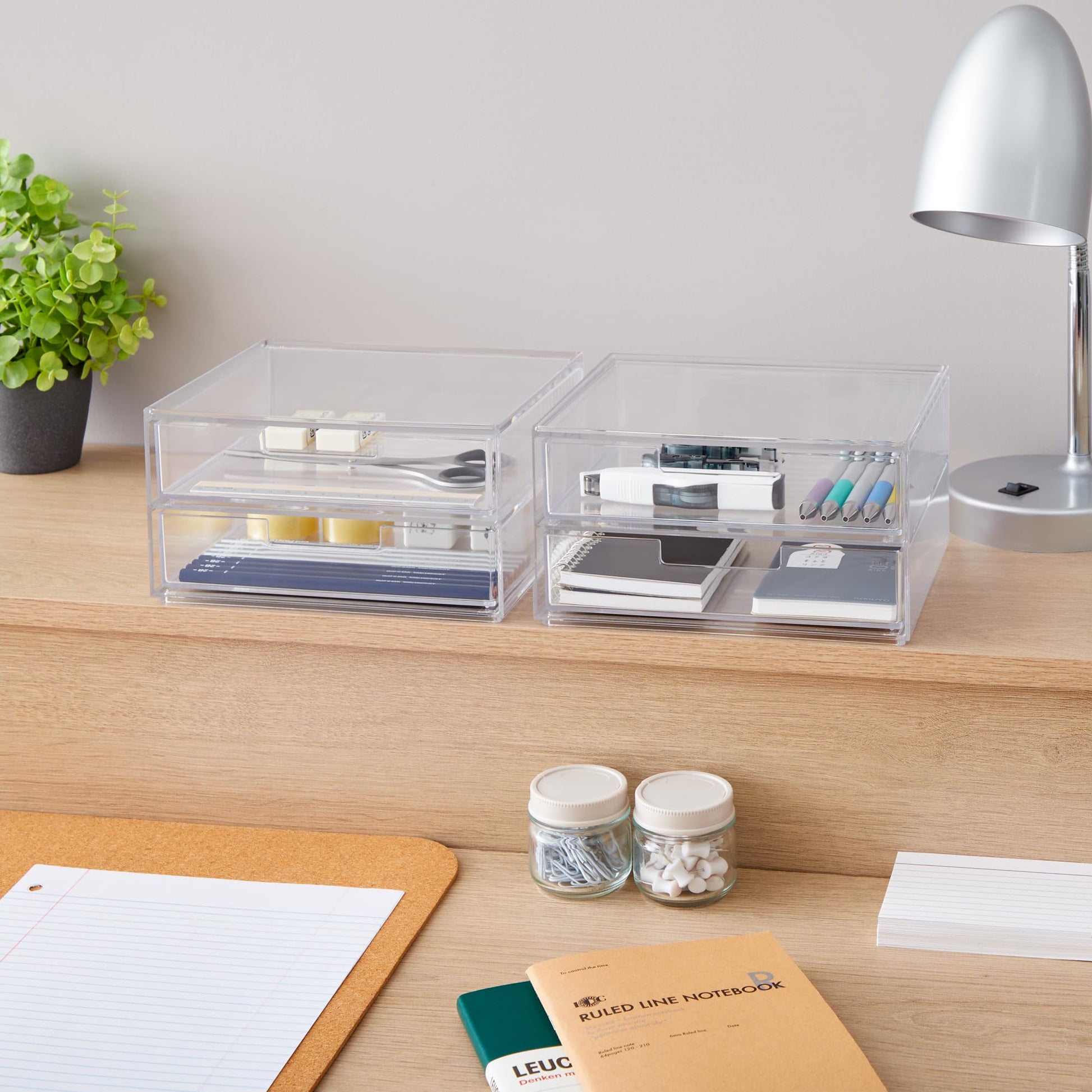 STORi Stackable Desk Drawer Organizer, Clear Pen Pencil Makeup Brush Holder for Desktops and