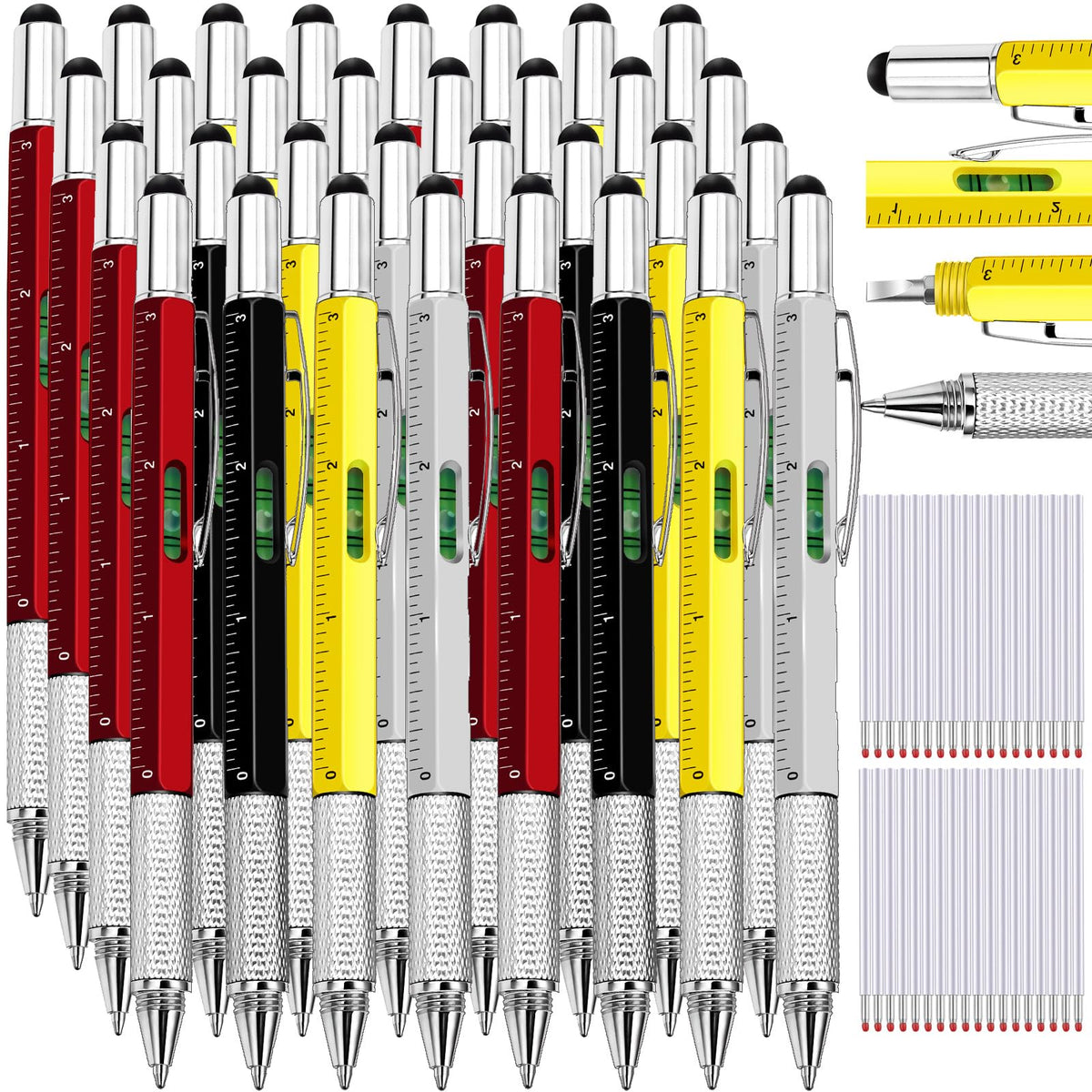 Zonon 32 Pack 6-in-1 Multitool Pens,Black, Silver, Yellow, Red