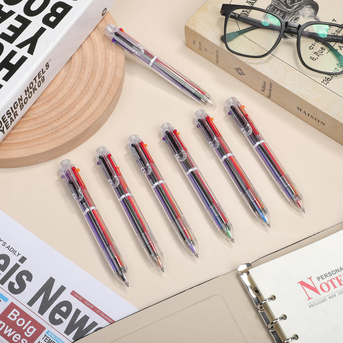 Aodaer 144 Pieces Multicolor Ballpoint Pens 0.5 mm 6 Colors Transparent Barrel Ballpoint Pen 6-in-1