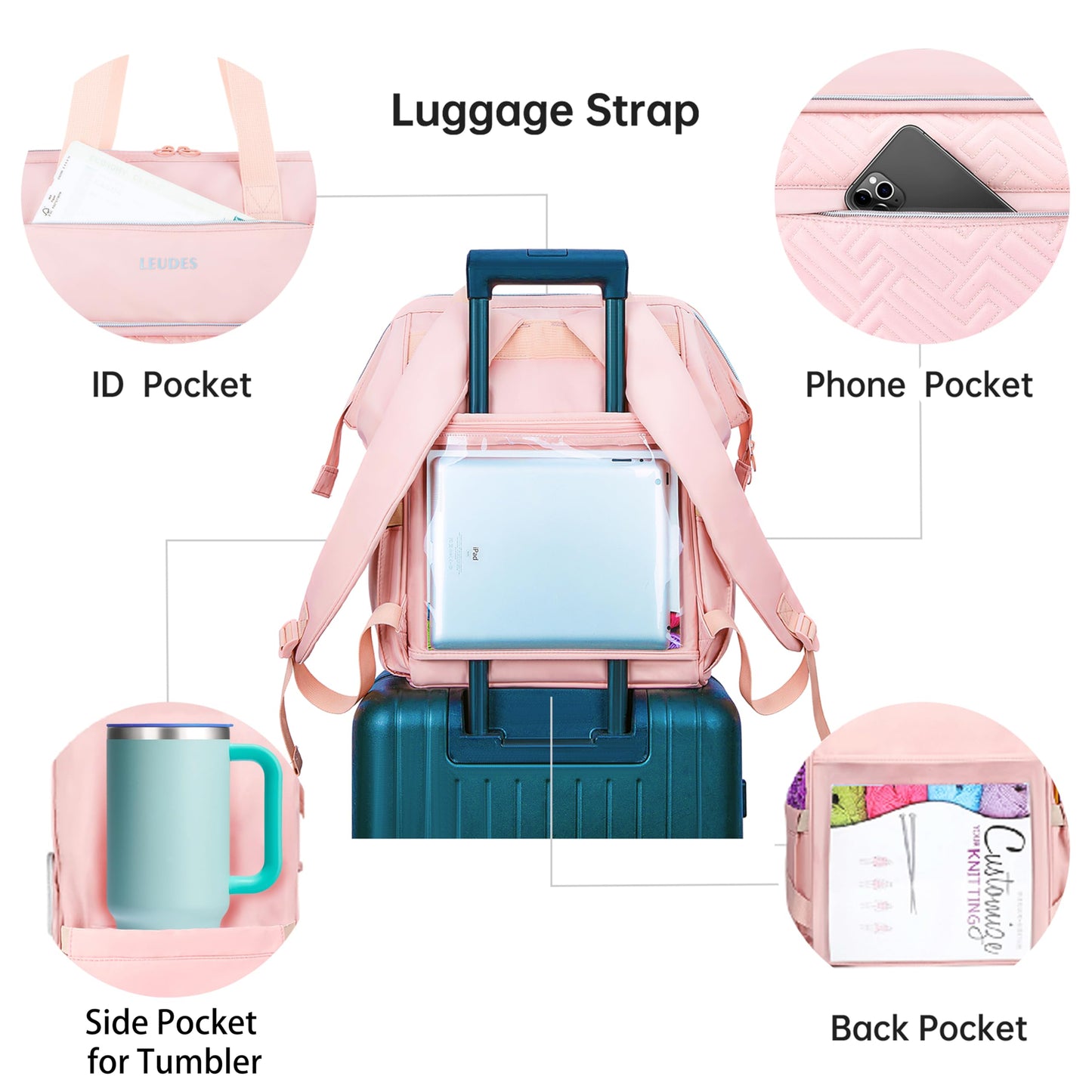 Leudes Crochet Bag Backpack for Yarn Storage Tote Travel Large Knitting Bag