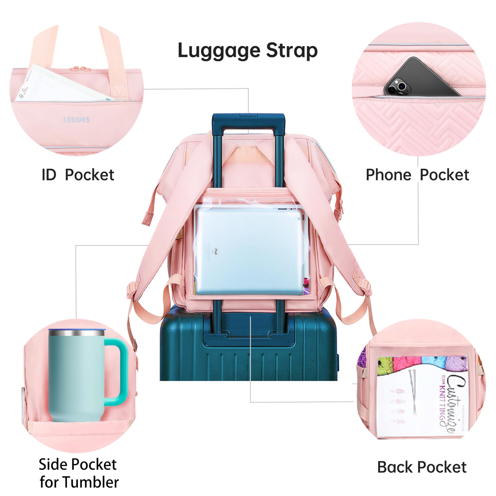 Leudes Crochet Bag Backpack for Yarn Storage Tote Travel Large Knitting Bag