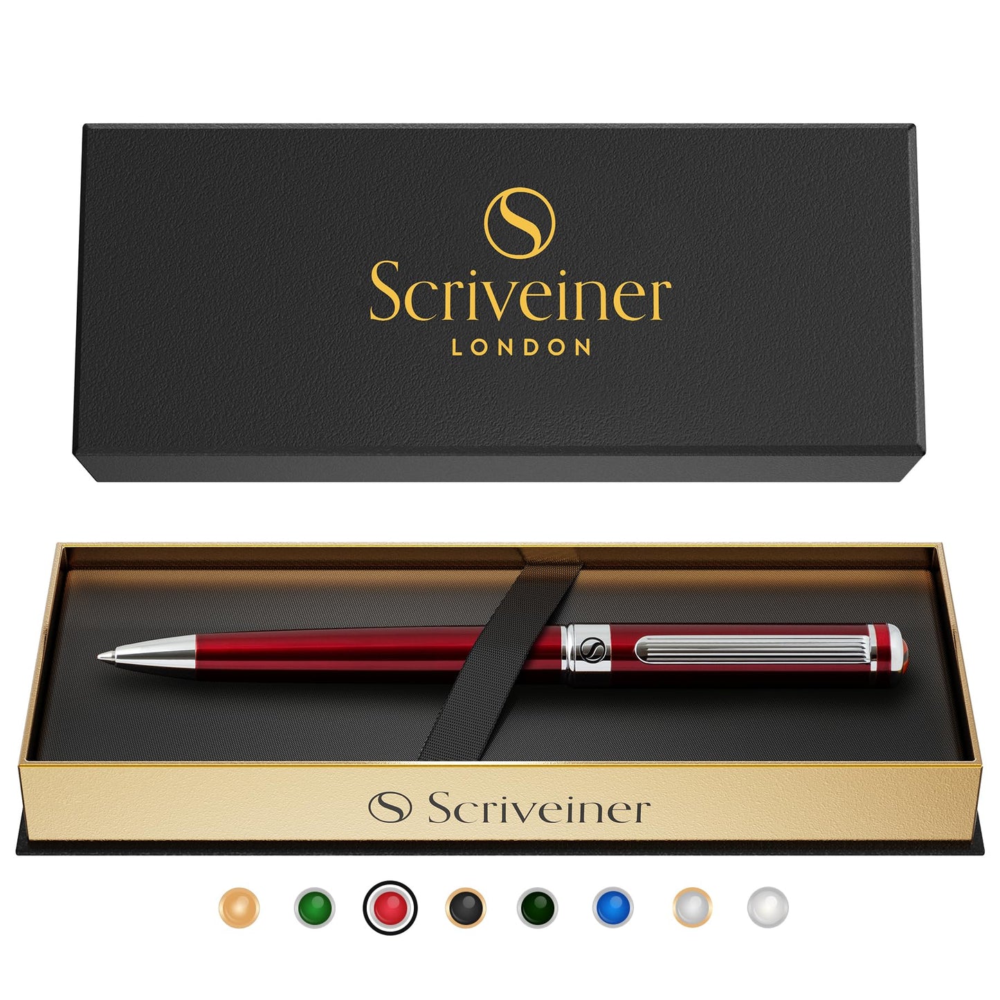 Scriveiner Deep Crimson Ballpoint Pen - Stunning Red Lacquer Luxury Pen, Chrome Finish, Schmidt