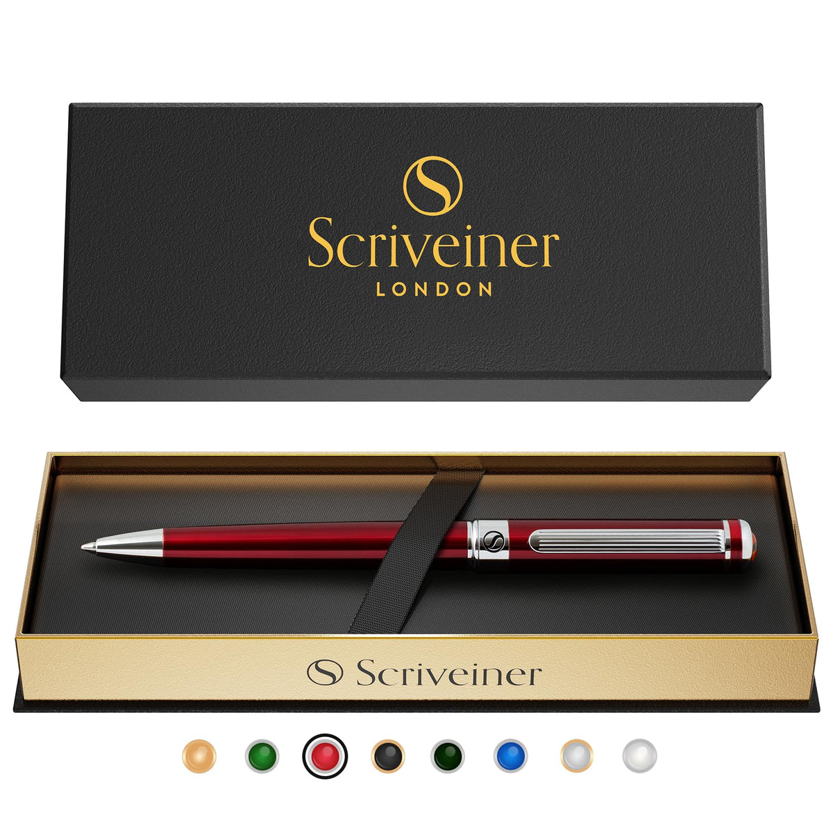 Scriveiner Deep Crimson Ballpoint Pen - Stunning Red Lacquer Luxury Pen, Chrome Finish, Schmidt
