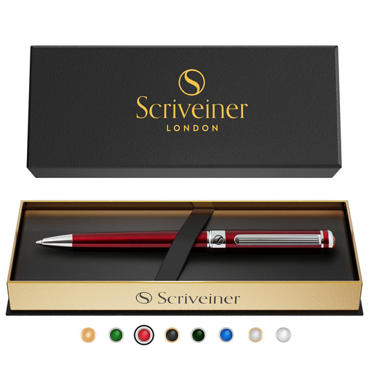 Scriveiner Deep Crimson Ballpoint Pen - Stunning Red Lacquer Luxury Pen, Chrome Finish, Schmidt