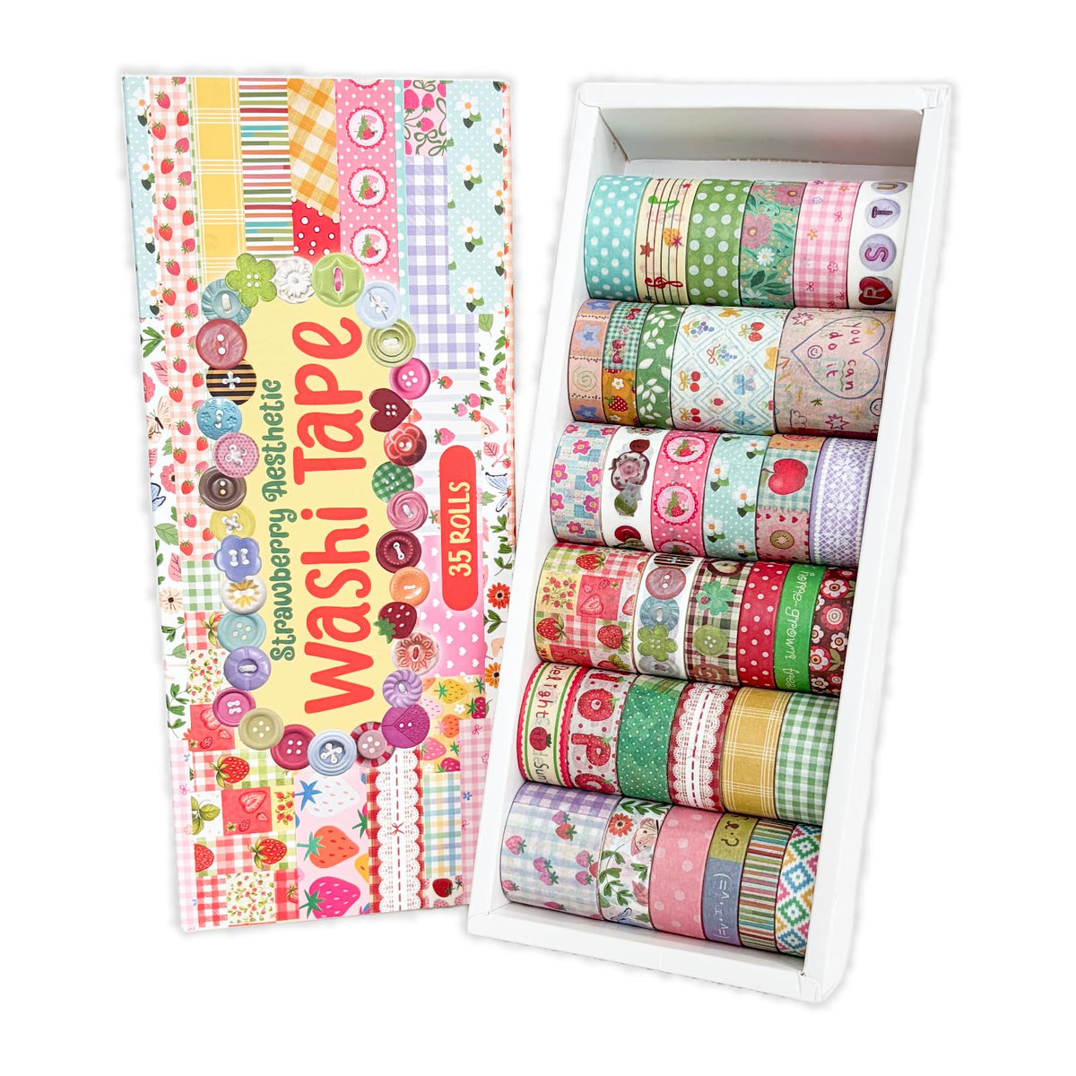 Washi Tape Set - 35 Rolls 2M Per Roll Strawberry Pastel Cute Scrapbook Tape