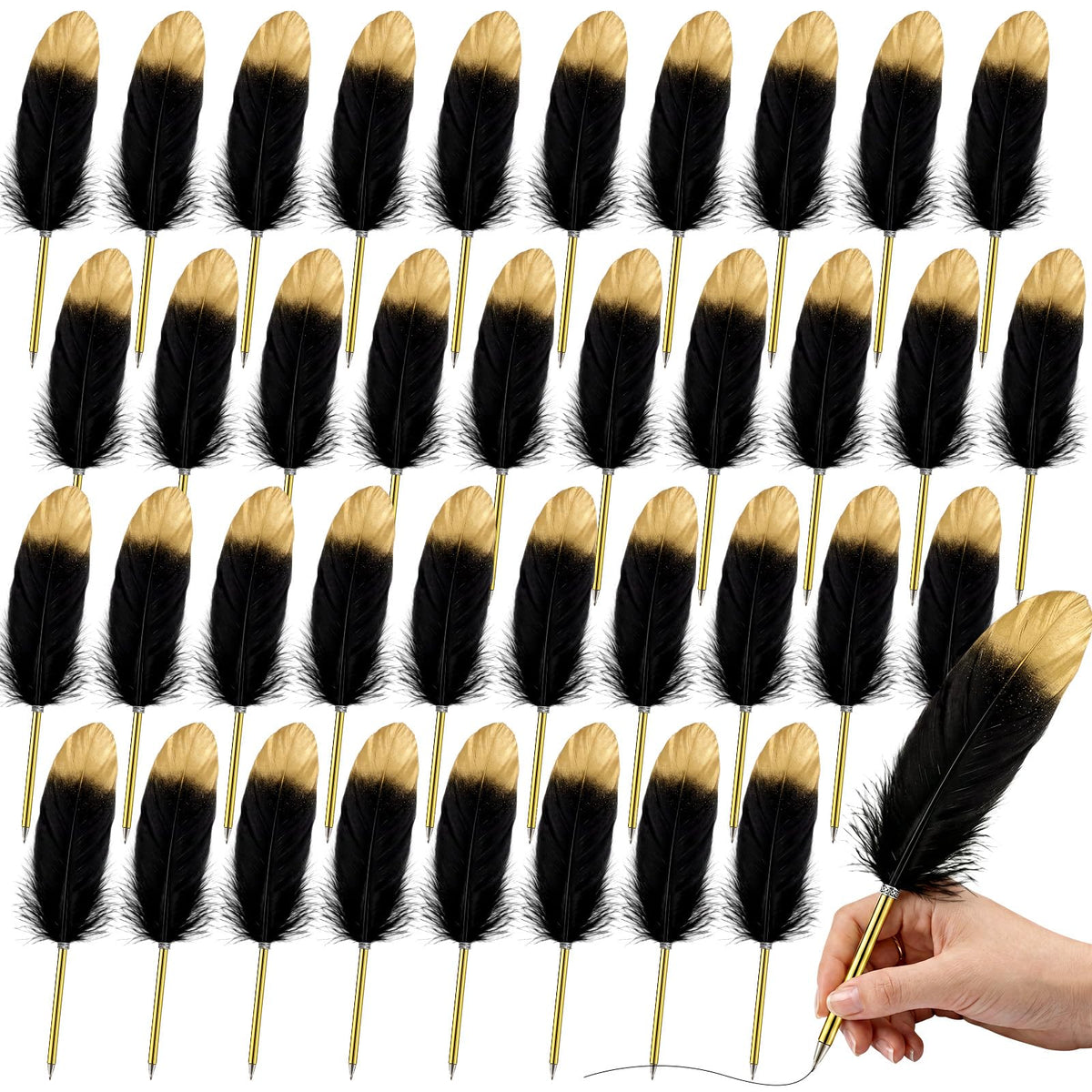 Chivao Feather Pens, Black, 40 Pcs