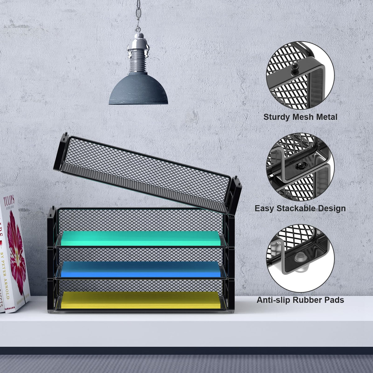 Samstar 4 Pack Stackable Letter Paper Tray, Desk File Organizer Paper Sorter for Letter/A4 Size