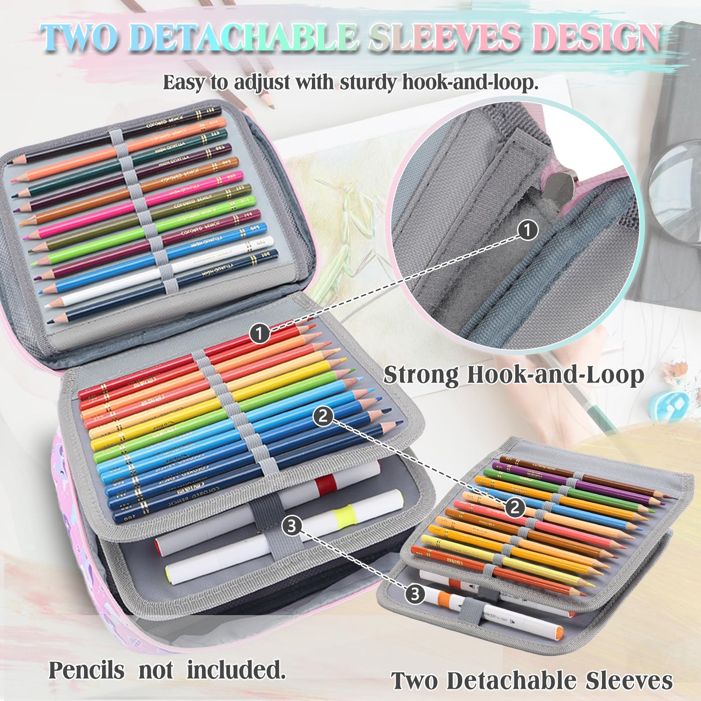 VX VONXURY Large Pencil Case, 54-Slot Colored Pen Pouch 2 Removable Sleeves