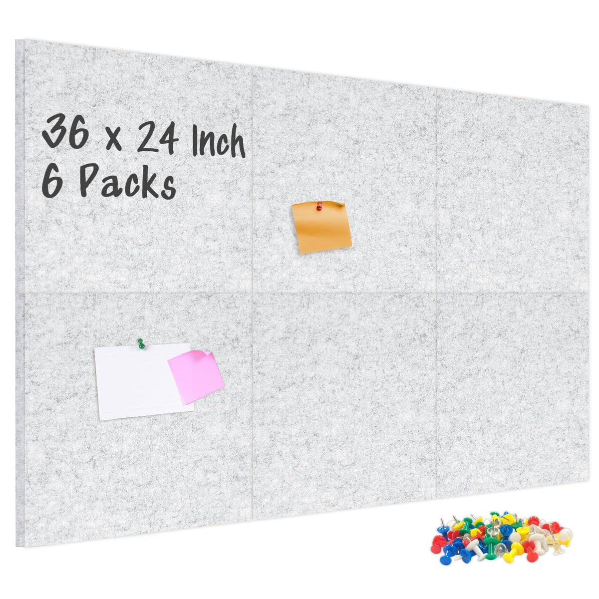 DOLLAR BOSS Felt Cork Board Tiles 6 Pcs 12"x12" Bulletin Board, Light Grey